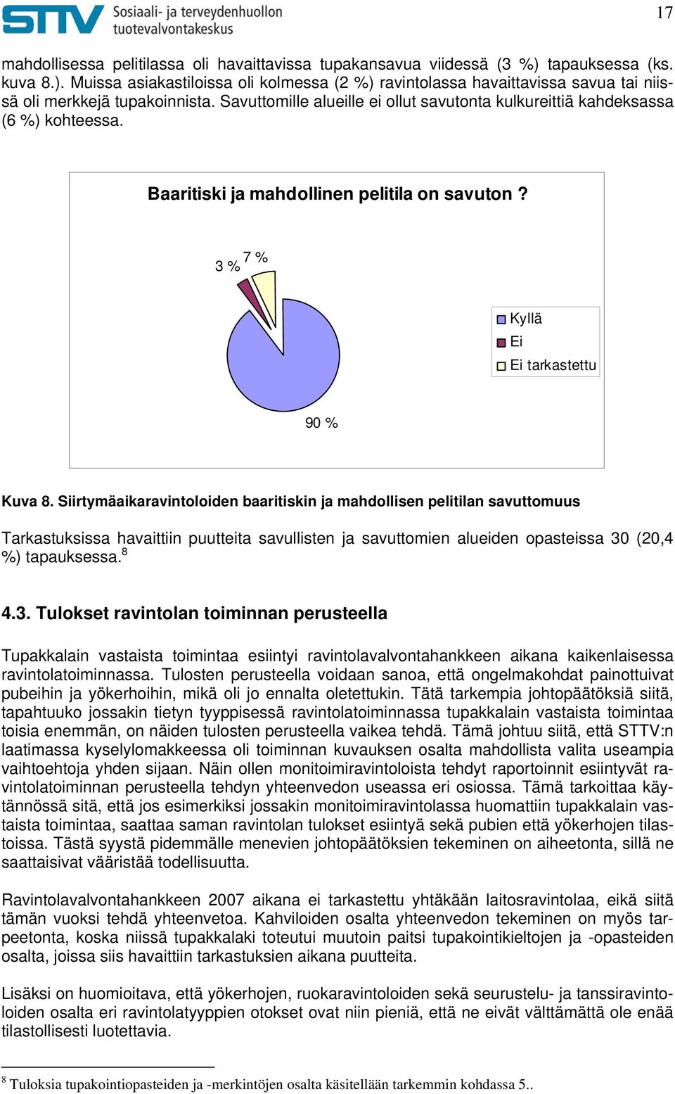 Siirtymäaikaravintoloiden baaritiskin ja mahdollisen pelitilan savuttomuus Tarkastuksissa havaittiin puutteita savullisten ja savuttomien alueiden opasteissa 30