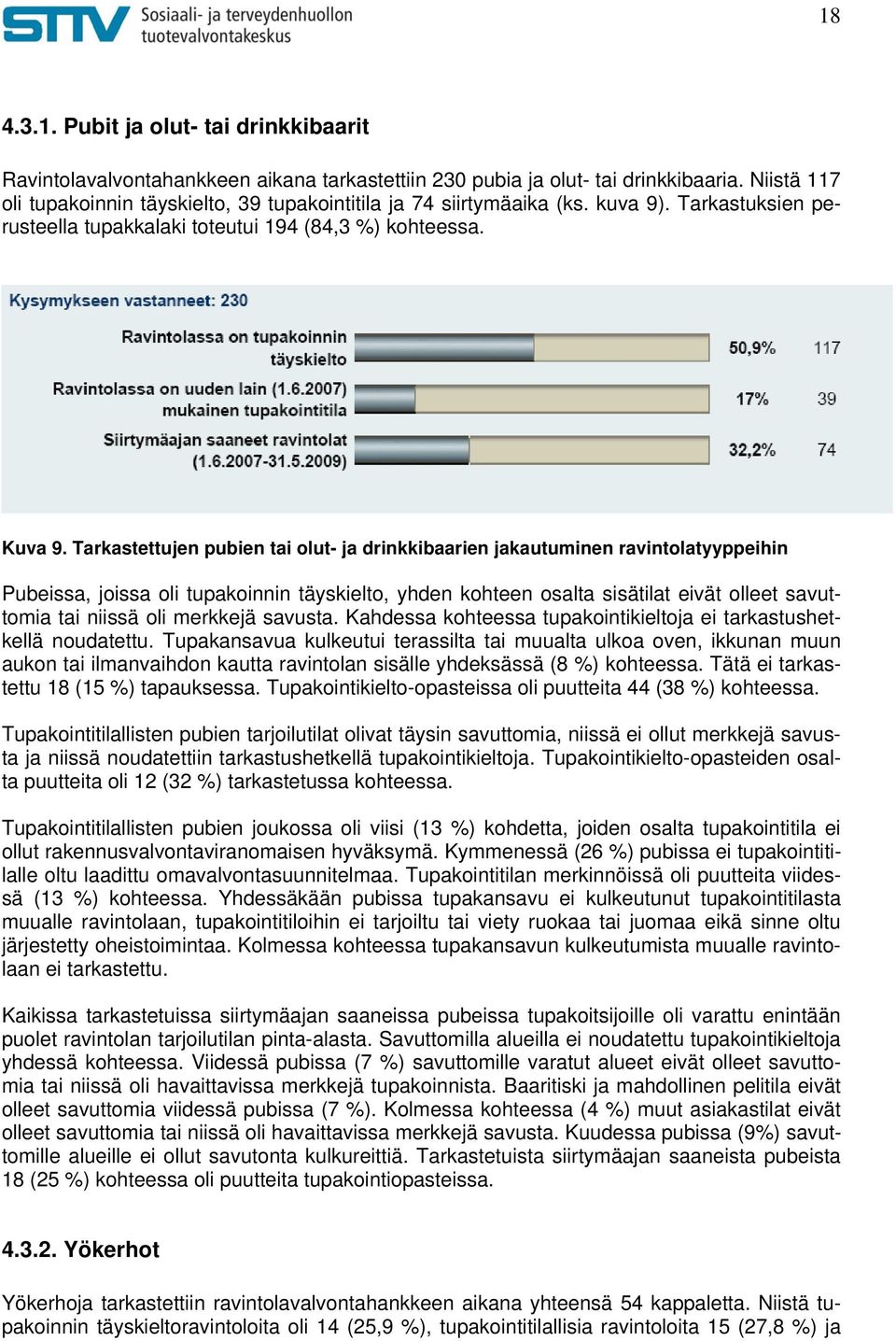 Tarkastettujen pubien tai olut- ja drinkkibaarien jakautuminen ravintolatyyppeihin Pubeissa, joissa oli tupakoinnin täyskielto, yhden kohteen osalta sisätilat eivät olleet savuttomia tai niissä oli