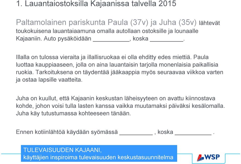 Tarkoituksena on täydentää jääkaappia myös seuraavaa viikkoa varten ja ostaa lapsille vaatteita.