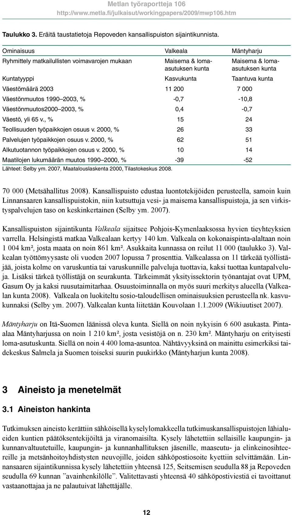 7 000 Väestönmuutos 1990 2003, % -0,7-10,8 Väestönmuutos2000 2003, % 0,4-0,7 Väestö, yli 65 v., % 15 24 Teollisuuden työpaikkojen osuus v. 2000, % 26 33 Palvelujen työpaikkojen osuus v.