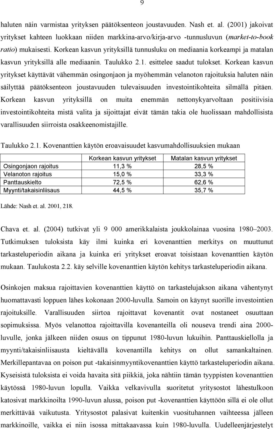 Korkean kasvun yritykset käyttävät vähemmän osingonjaon ja myöhemmän velanoton rajoituksia haluten näin säilyttää päätöksenteon joustavuuden tulevaisuuden investointikohteita silmällä pitäen.