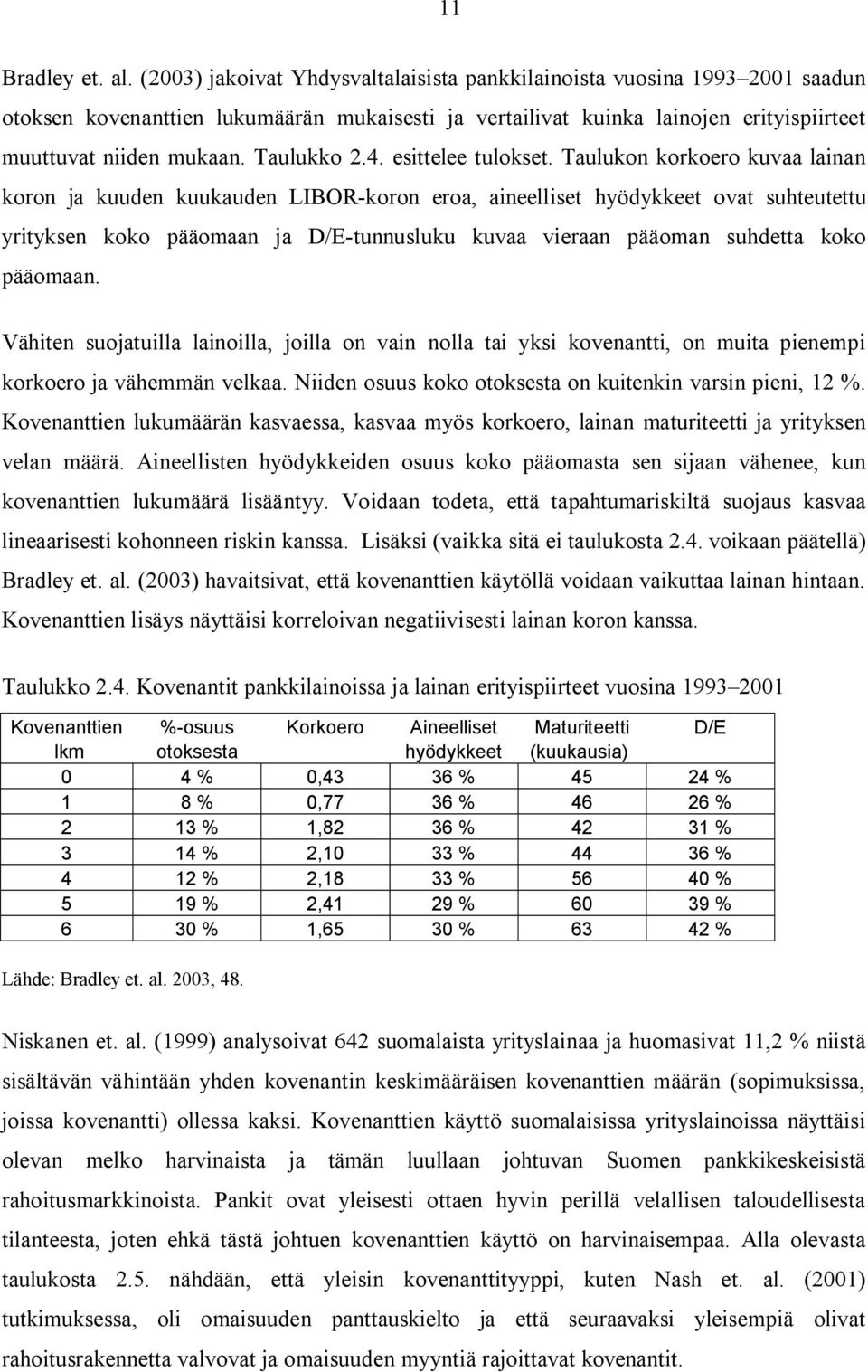 Taulukko 2.4. esittelee tulokset.