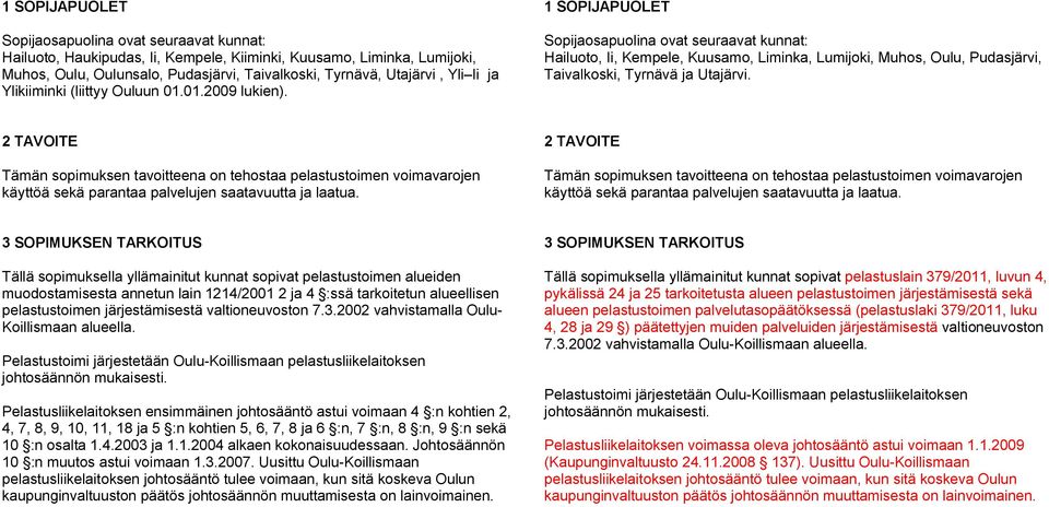 1 SOPIJAPUOLET Sopijaosapuolina ovat seuraavat kunnat: Hailuoto, Ii, Kempele, Kuusamo, Liminka, Lumijoki, Muhos, Oulu, Pudasjärvi, Taivalkoski, Tyrnävä ja Utajärvi.