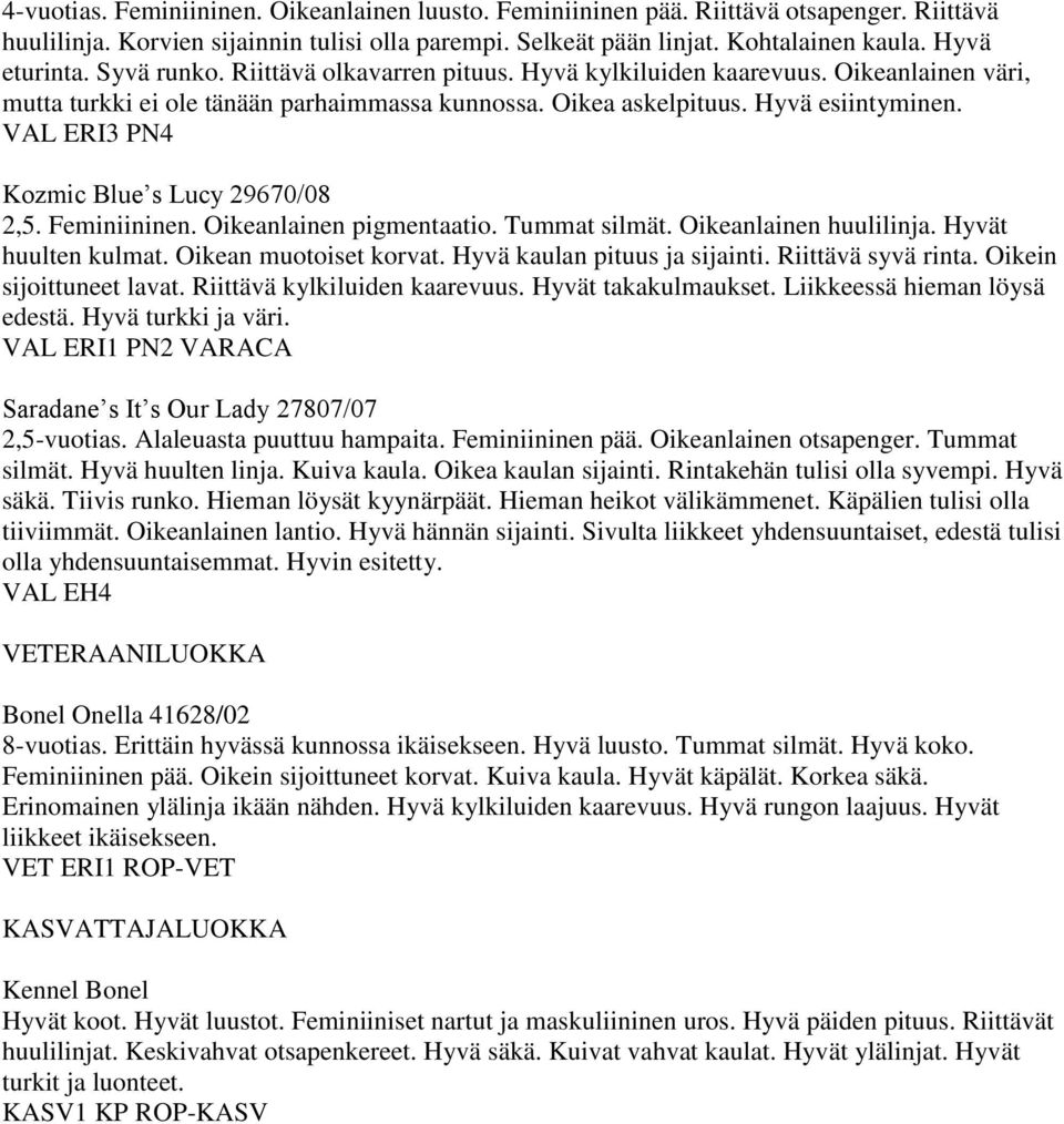 VAL ERI3 PN4 Kozmic Blue s Lucy 29670/08 2,5. Feminiininen. Oikeanlainen pigmentaatio. Tummat silmät. Oikeanlainen huulilinja. Hyvät huulten kulmat. Oikean muotoiset korvat.