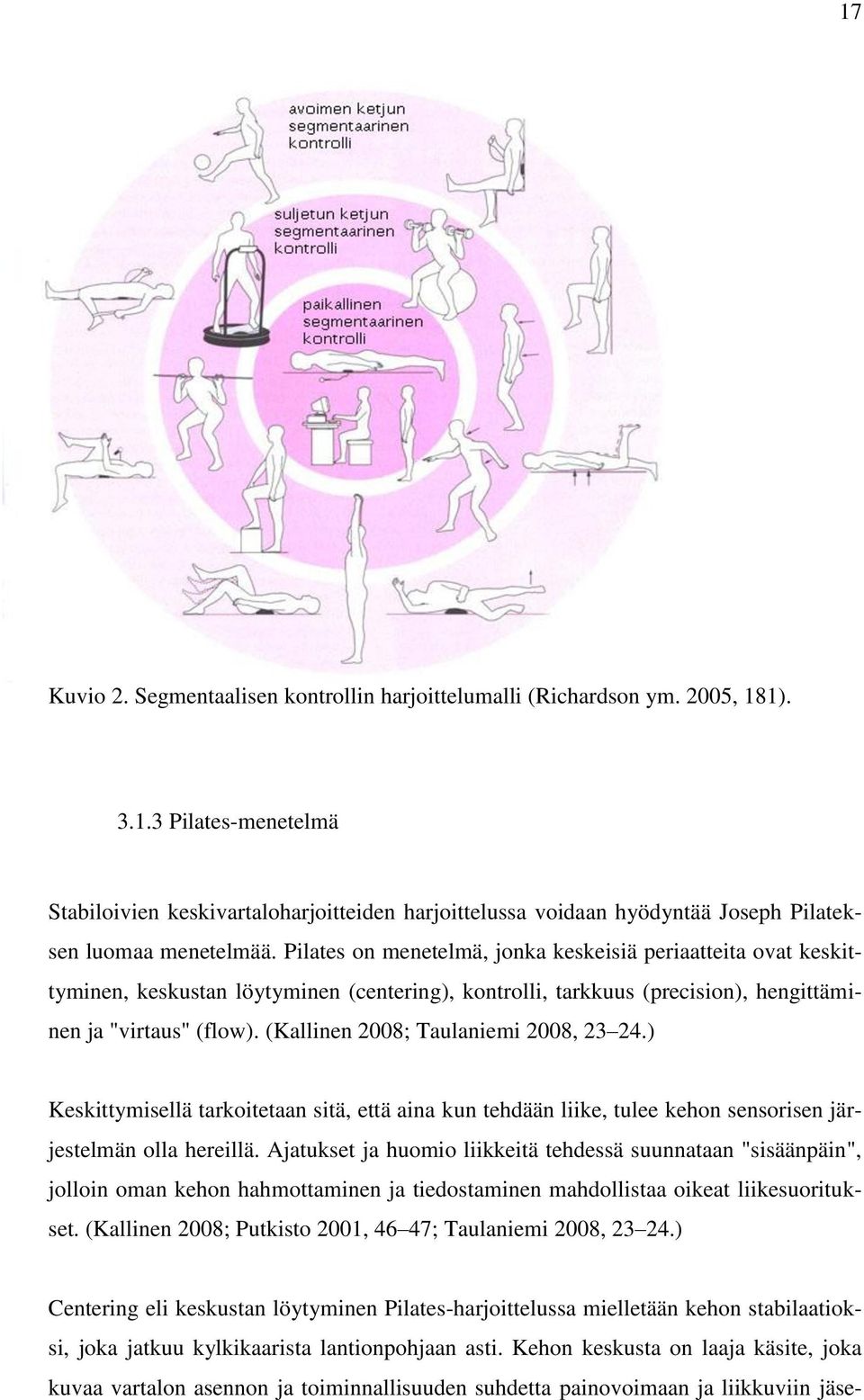 (Kallinen 2008; Taulaniemi 2008, 23 24.) Keskittymisellä tarkoitetaan sitä, että aina kun tehdään liike, tulee kehon sensorisen järjestelmän olla hereillä.