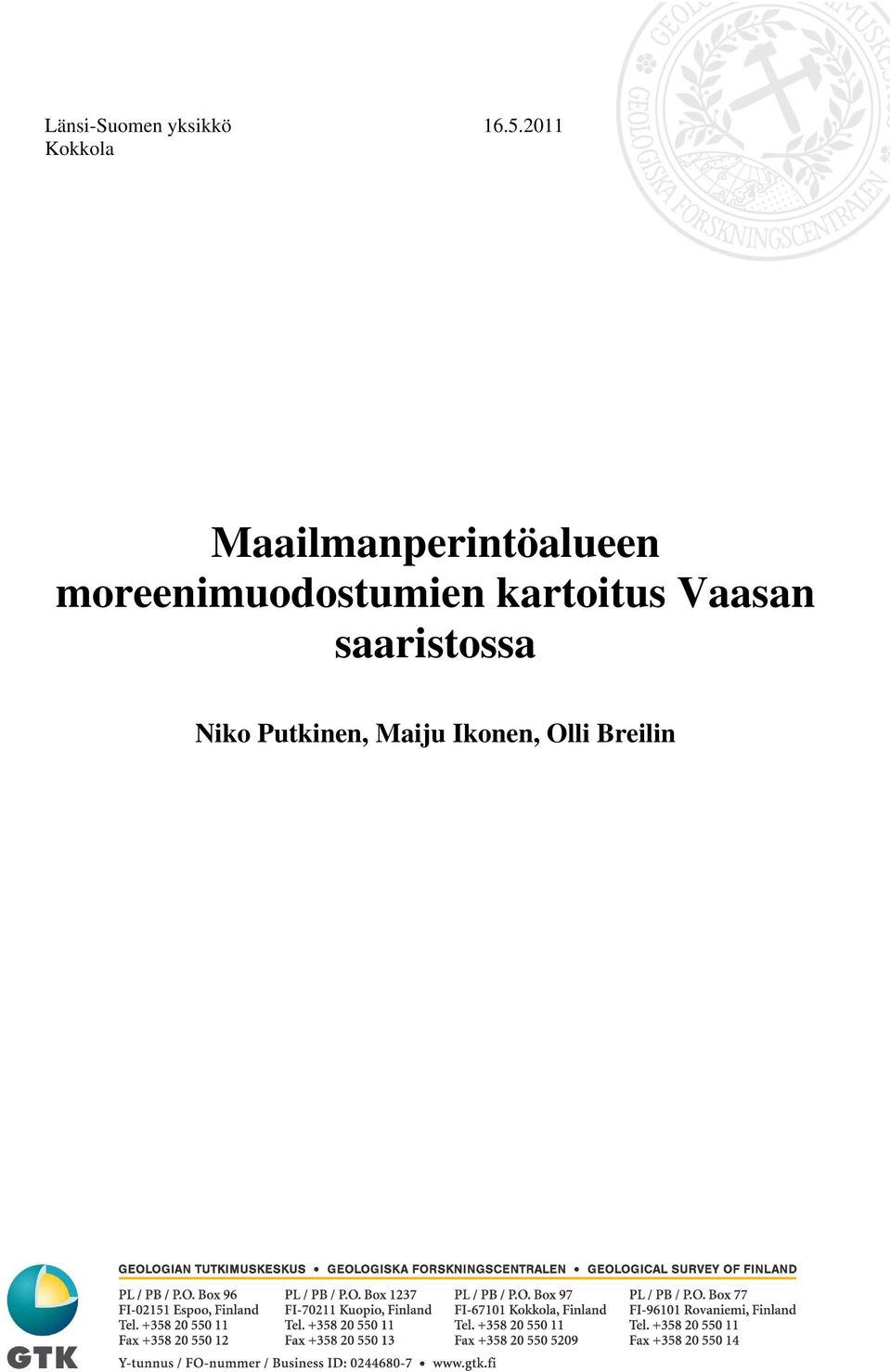 moreenimuodostumien kartoitus Vaasan