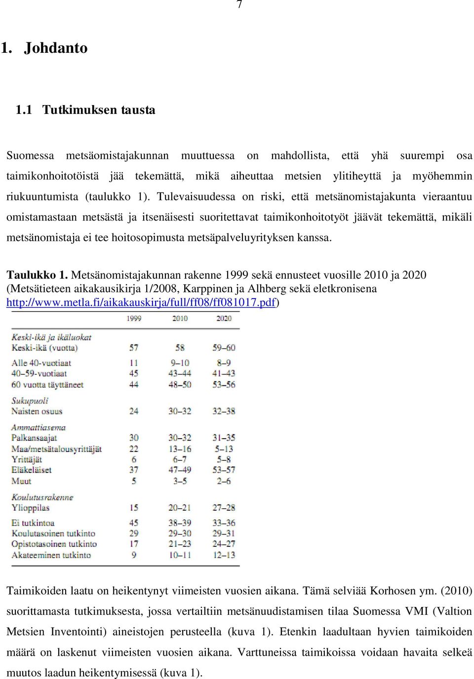 (taulukko 1).