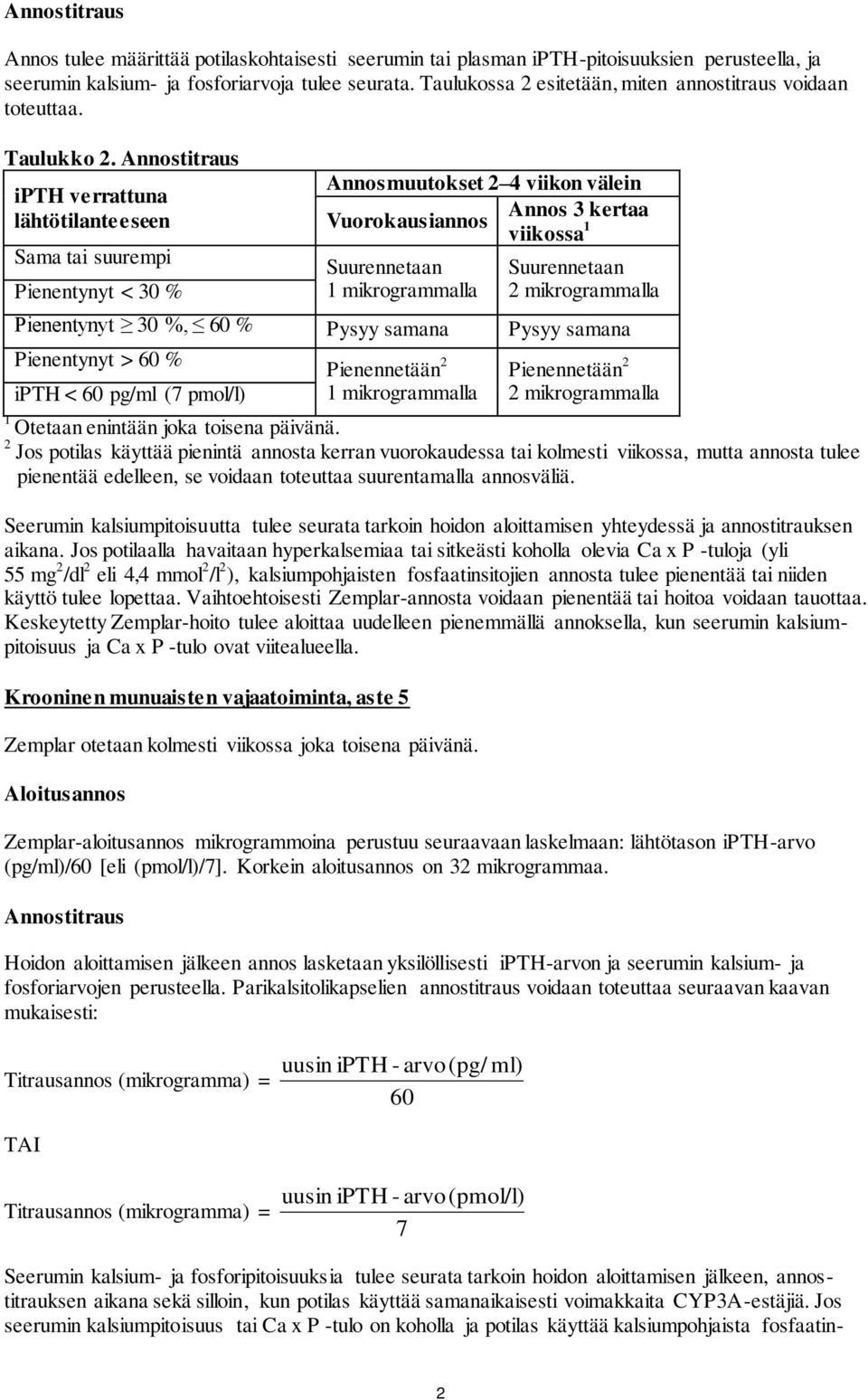 Annostitraus ipth verrattuna lähtötilanteeseen Sama tai suurempi Pienentynyt < 30 % Annosmuutokset 2 4 viikon välein Annos 3 kertaa Vuorokausiannos viikossa 1 Suurennetaan 1 mikrogrammalla