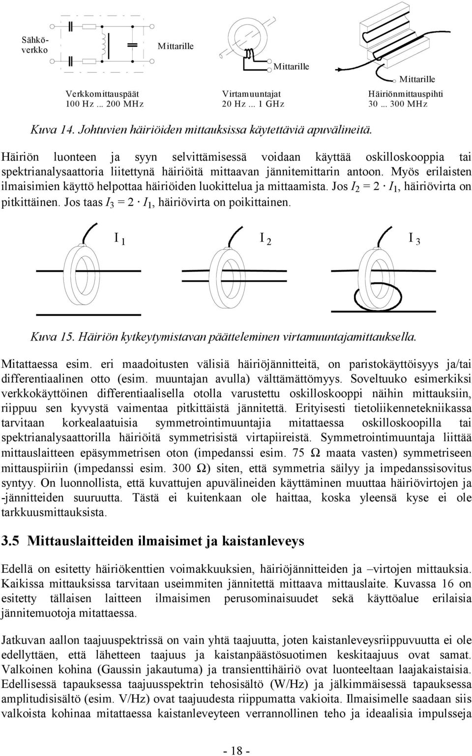 Myös erilaisten ilmaisimien käyttö helpottaa häiriöiden luokittelua ja mittaamista. Jos =, häiriövirta on pitkittäinen. Jos taas 3 =, häiriövirta on poikittainen. 3 Kuva 5.