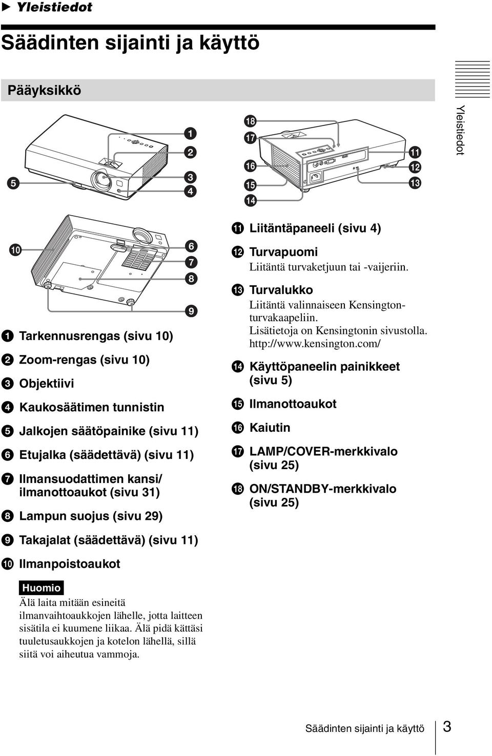 turvaketjuun tai -vaijeriin. m Turvalukko Liitäntä valinnaiseen Kensingtonturvakaapeliin. Lisätietoja on Kensingtonin sivustolla. http://www.kensington.