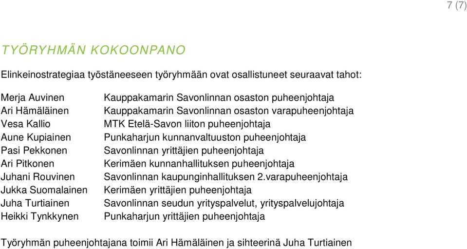 puheenjohtaja Punkaharjun kunnanvaltuuston puheenjohtaja Savonlinnan yrittäjien puheenjohtaja Kerimäen kunnanhallituksen puheenjohtaja Savonlinnan kaupunginhallituksen 2.