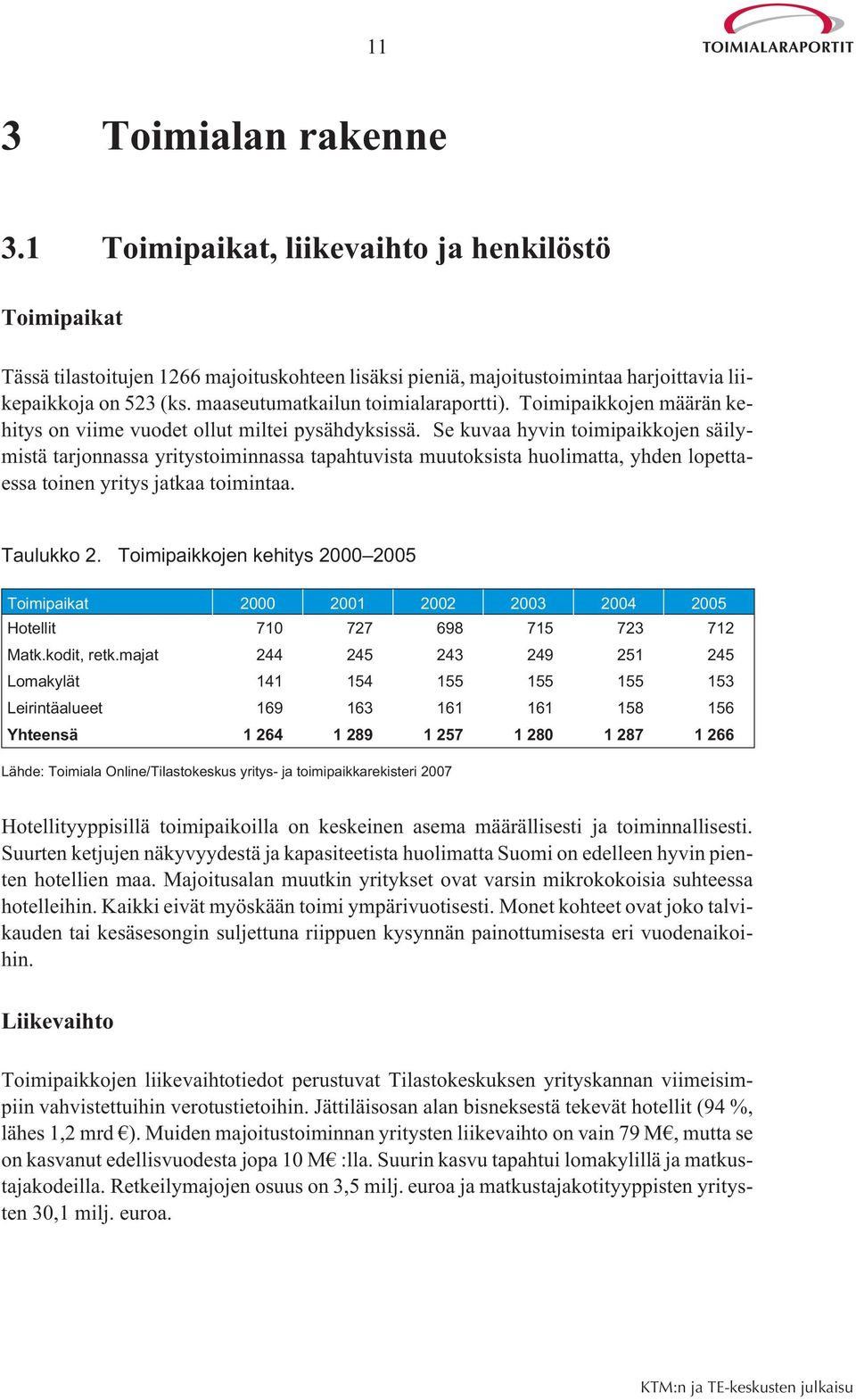 Se kuvaa hyvin toimipaikkojen säilymistä tarjonnassa yritystoiminnassa tapahtuvista muutoksista huolimatta, yhden lopettaessa toinen yritys jatkaa toimintaa. Taulukko 2.