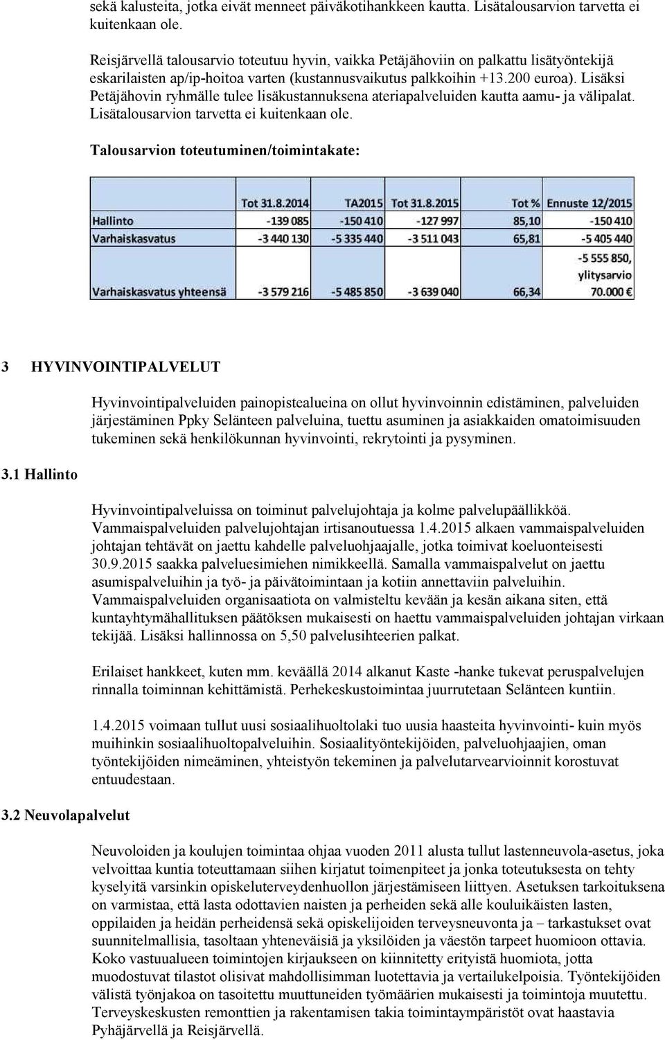 Lisäksi Petäjähovin ryhmälle tulee lisäkustannuksena ateriapalveluiden kautta aamu- ja välipalat. Lisätalousarvion tarvetta ei kuitenkaan ole.