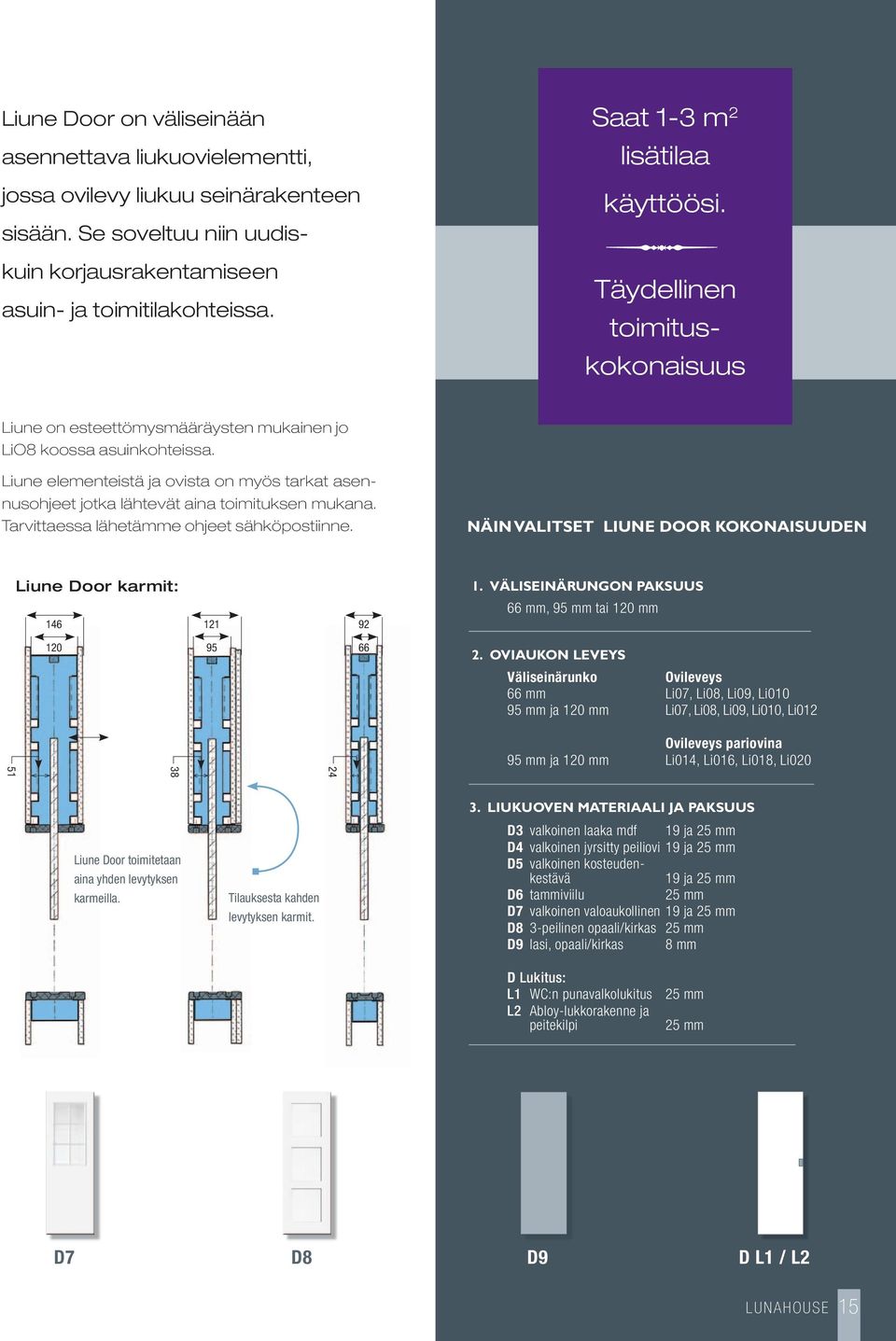 19 ja 25 mm D8 3-peilinen opaali/kirkas 25 mm D9 lasi, opaali/kirkas 8 mm Saat 1-3 m 2 lisätilaa käyttöösi.