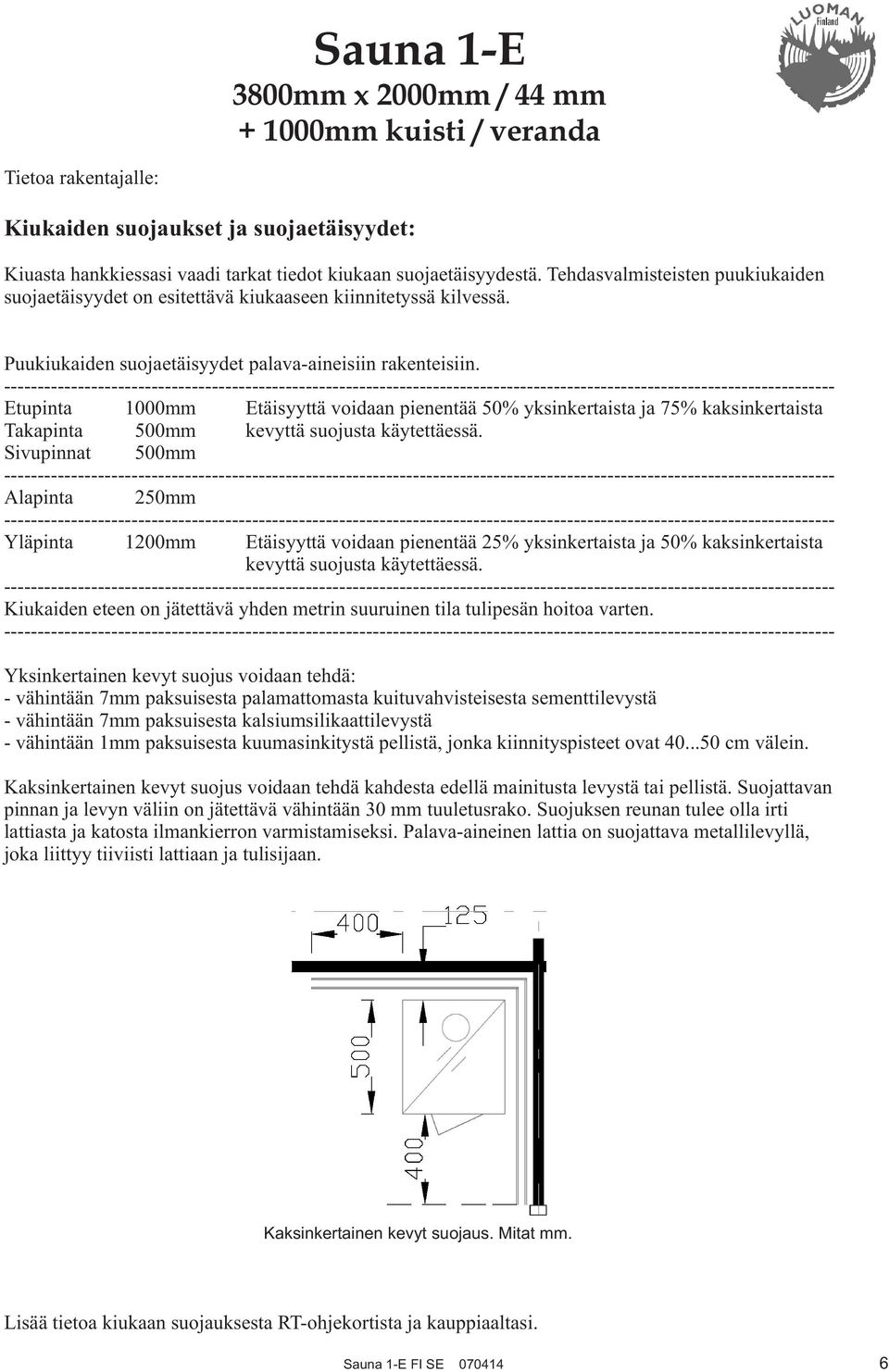 ---------------------------------------------------------------------------------------------------------------------------- Etupinta 1000mm Etäisyyttä voidaan pienentää 50% yksinkertaista ja 75%