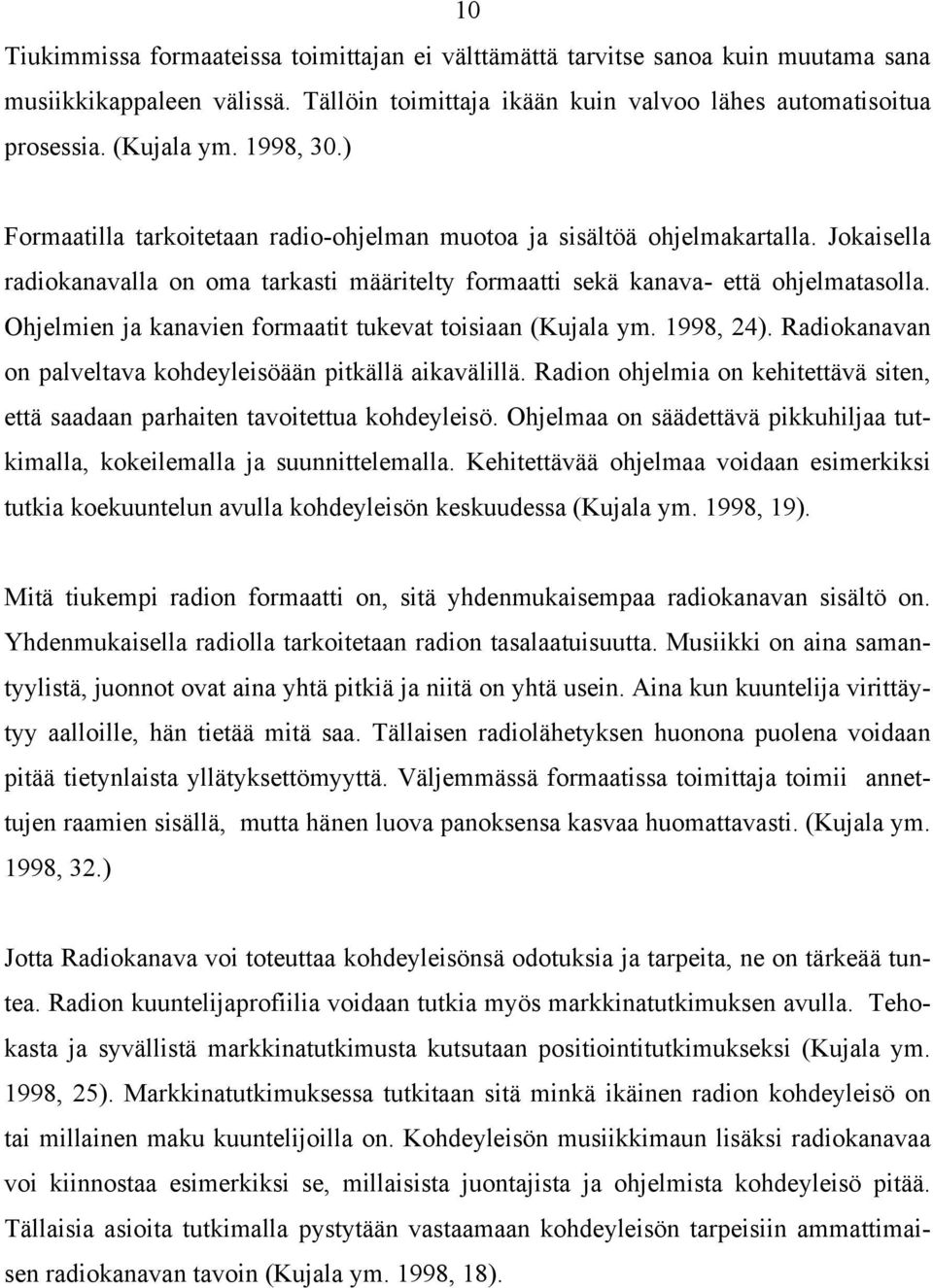Ohjelmien ja kanavien formaatit tukevat toisiaan (Kujala ym. 1998, 24). Radiokanavan on palveltava kohdeyleisöään pitkällä aikavälillä.