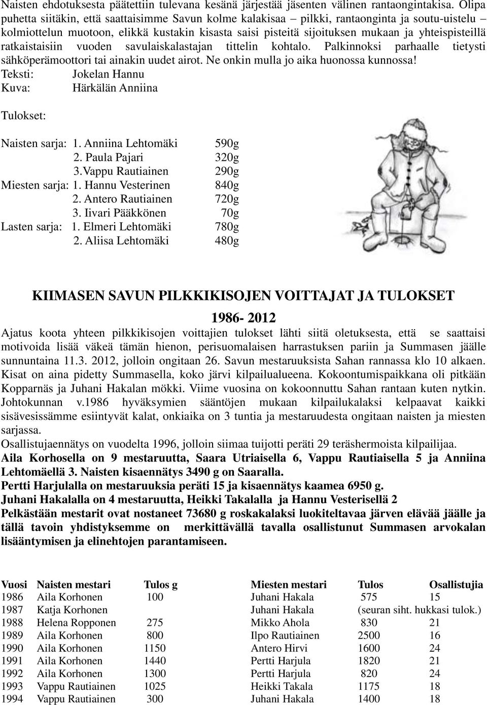 yhteispisteillä ratkaistaisiin vuoden savulaiskalastajan tittelin kohtalo. Palkinnoksi parhaalle tietysti sähköperämoottori tai ainakin uudet airot. Ne onkin mulla jo aika huonossa kunnossa!