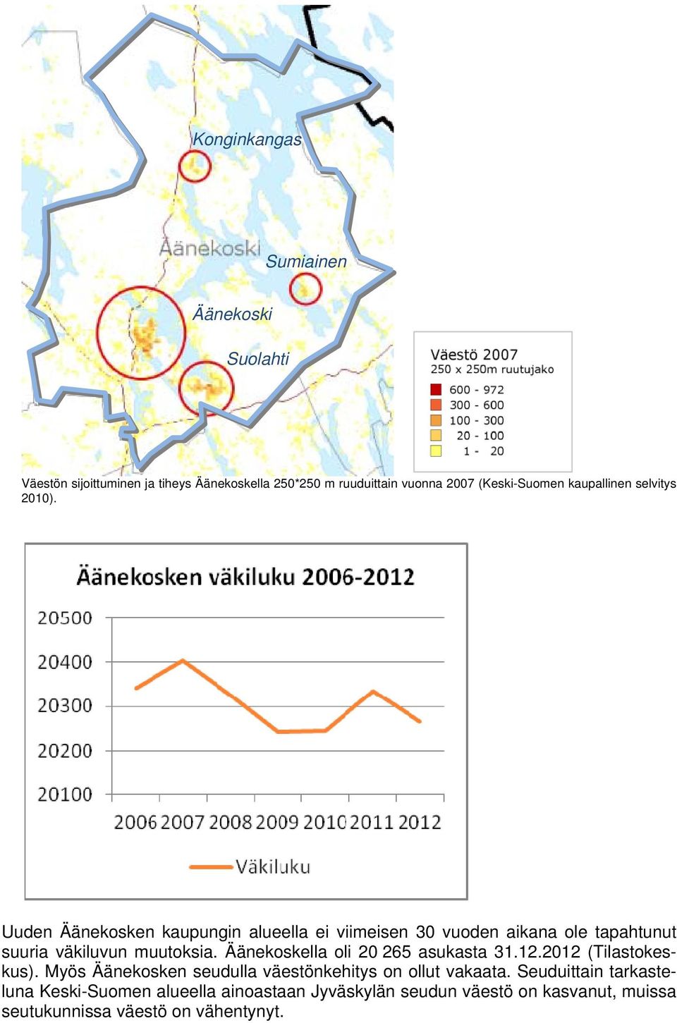 Uuden Äänekosken kaupungin alueella ei viimeisen 30 vuoden aikana ole tapahtunut suuria väkiluvun muutoksia.