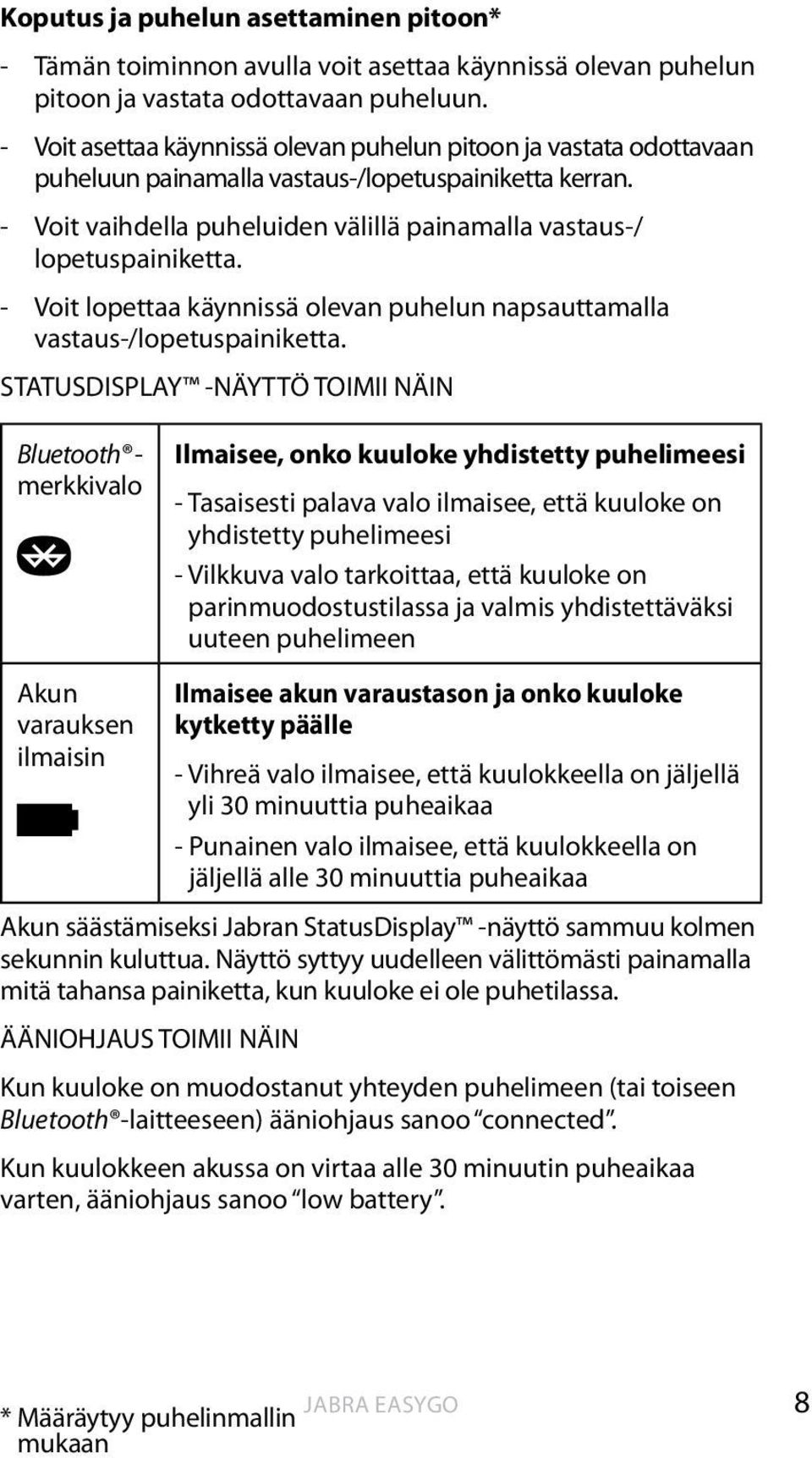 - Voit lopettaa käynnissä olevan puhelun napsauttamalla vastaus-/lopetuspainiketta.