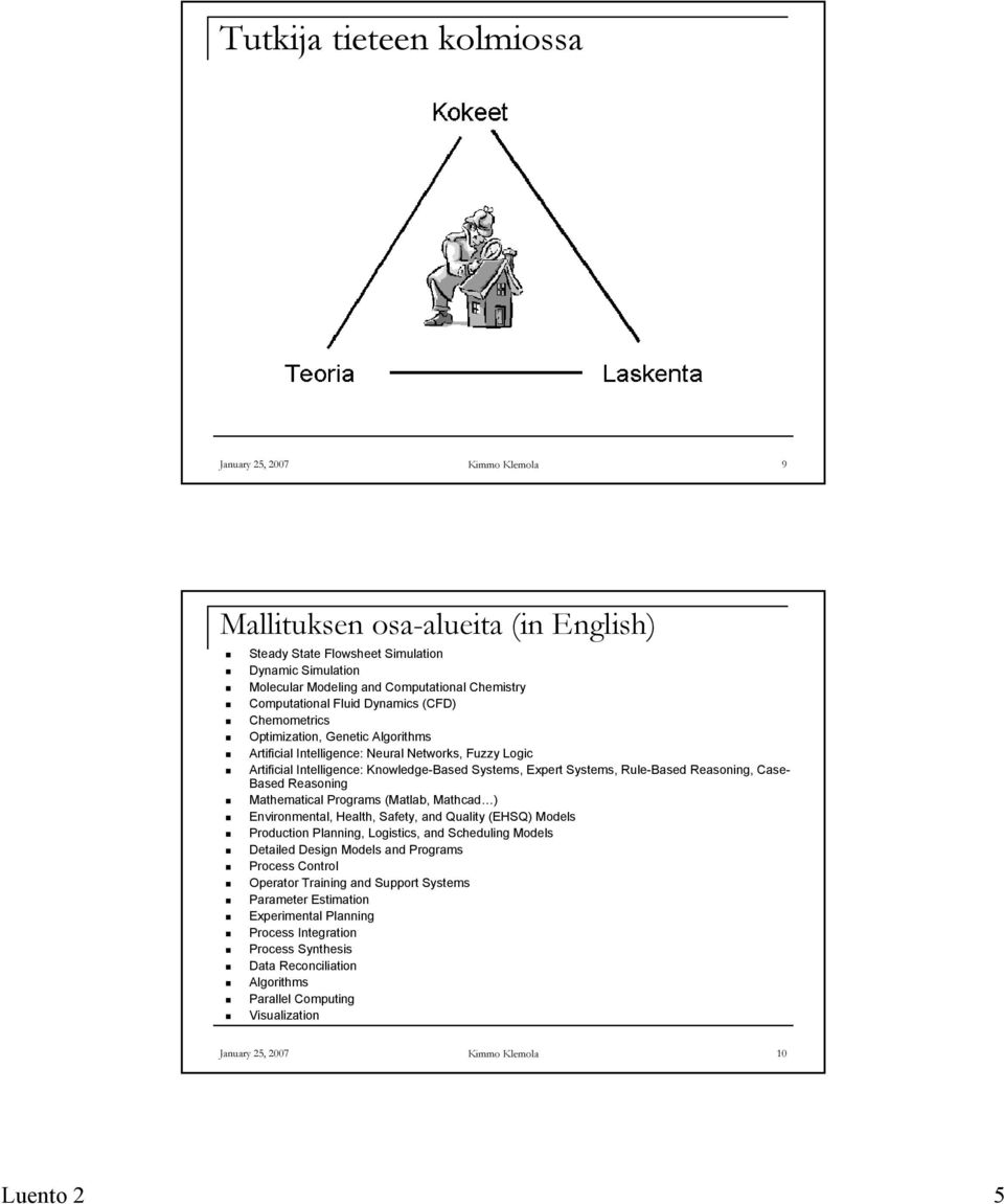 Systems, Rule-Based Reasoning, Case- Based Reasoning Mathematical Programs (Matlab, Mathcad ) Environmental, Health, Safety, and Quality (EHSQ) Models Production Planning, Logistics, and Scheduling