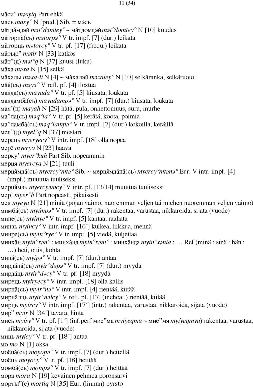 [4] ilostua маяда(сь) mayada V tr. pf. [5] kiusata, loukata маядамбӑ(сь) mayadampə V tr. impf. [7] (dur.