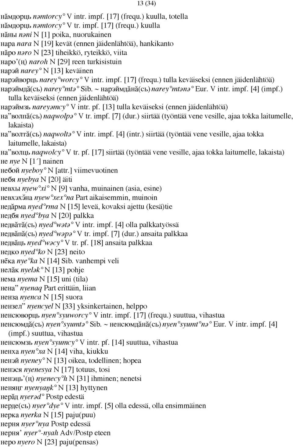 ) kuulla нӑны nəni N [1] poika, nuorukainen нара nara N [19] kevät (ennen jäidenlähtöä), hankikanto нӑро nəro N [23] tiheikkö, ryteikkö, viita наро (ң) naroh N [29] reen turkisistuin нарэй narey N