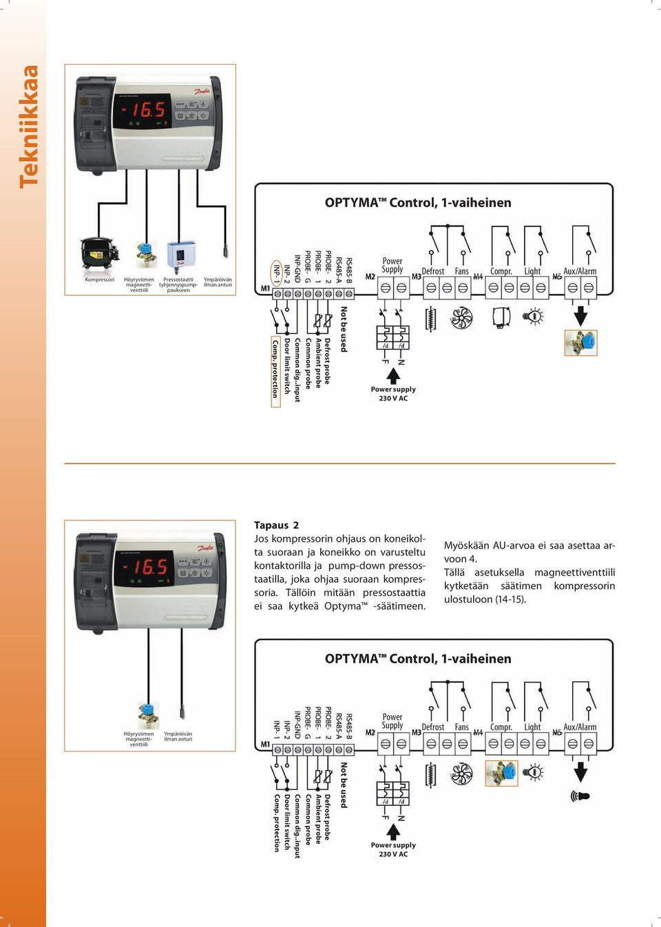 .input Door limit switch Defrost probe Ambient probe Common probe Not be used Power supply 230 V AC Tapaus 2 Jos kompressorin ohjaus on koneikolta suoraan ja koneikko on varusteltu kontaktorilla ja