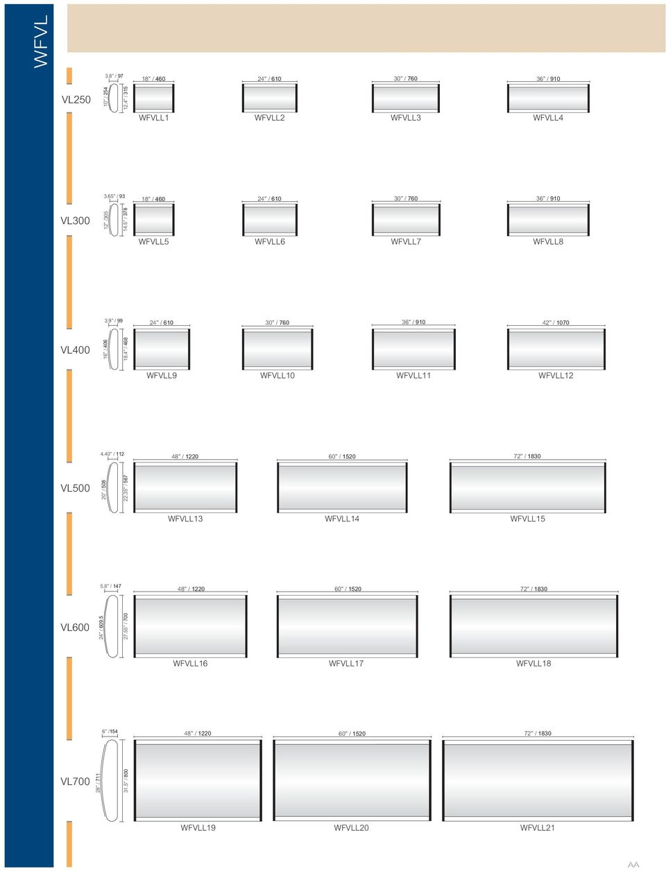 9 / 99 24 / 610 30 / 760 36 / 910 42 / 1070 VL400 16 / 406 18.4 / 468 WFVLL9 WFVLL10 WFVLL11 WFVLL12 4.