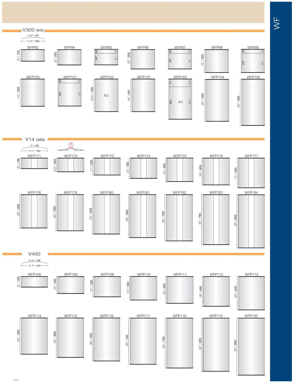 5 12 16.5 / 420 A3 18 / 457 420 A3 16.5 22 / 550 24 / 600 V14 (355) 14 / 355 14.17 / 360 WFP171 WFP172 WFP173 WFP174 WFP175 WFP176 WFP177 8.
