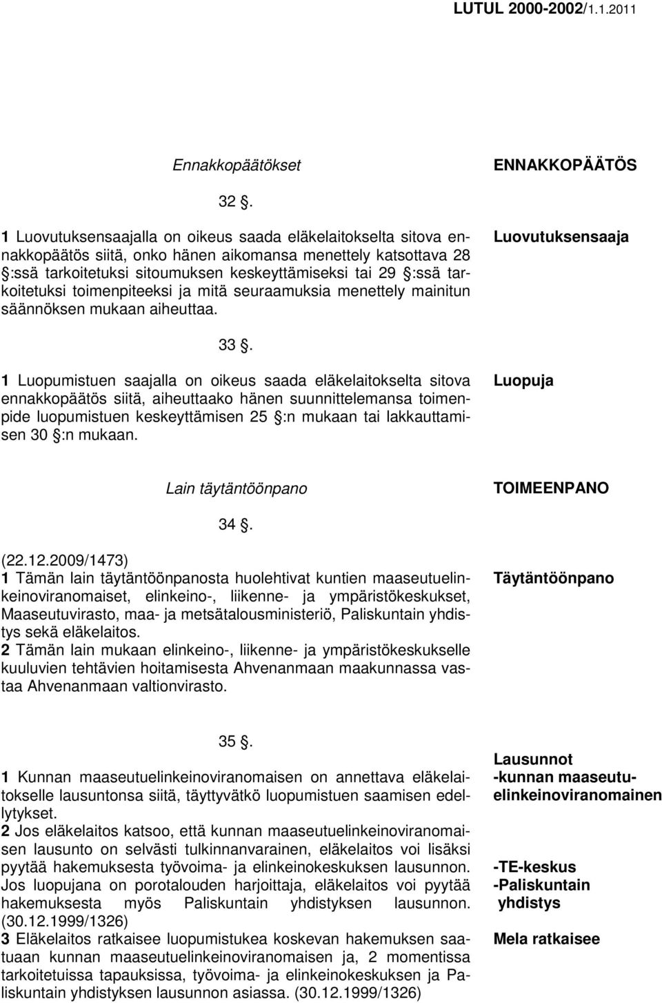 tarkoitetuksi toimenpiteeksi ja mitä seuraamuksia menettely mainitun säännöksen mukaan aiheuttaa. Luovutuksensaaja 33.