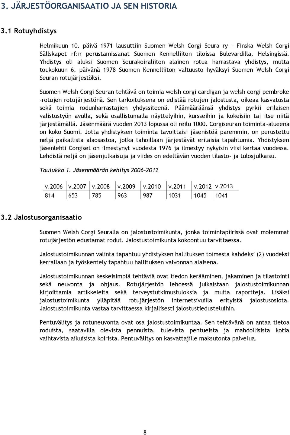 Yhdistys oli aluksi Suomen Seurakoiraliiton alainen rotua harrastava yhdistys, mutta toukokuun 6. päivänä 1978 Suomen Kennelliiton valtuusto hyväksyi Suomen Welsh Corgi Seuran rotujärjestöksi.