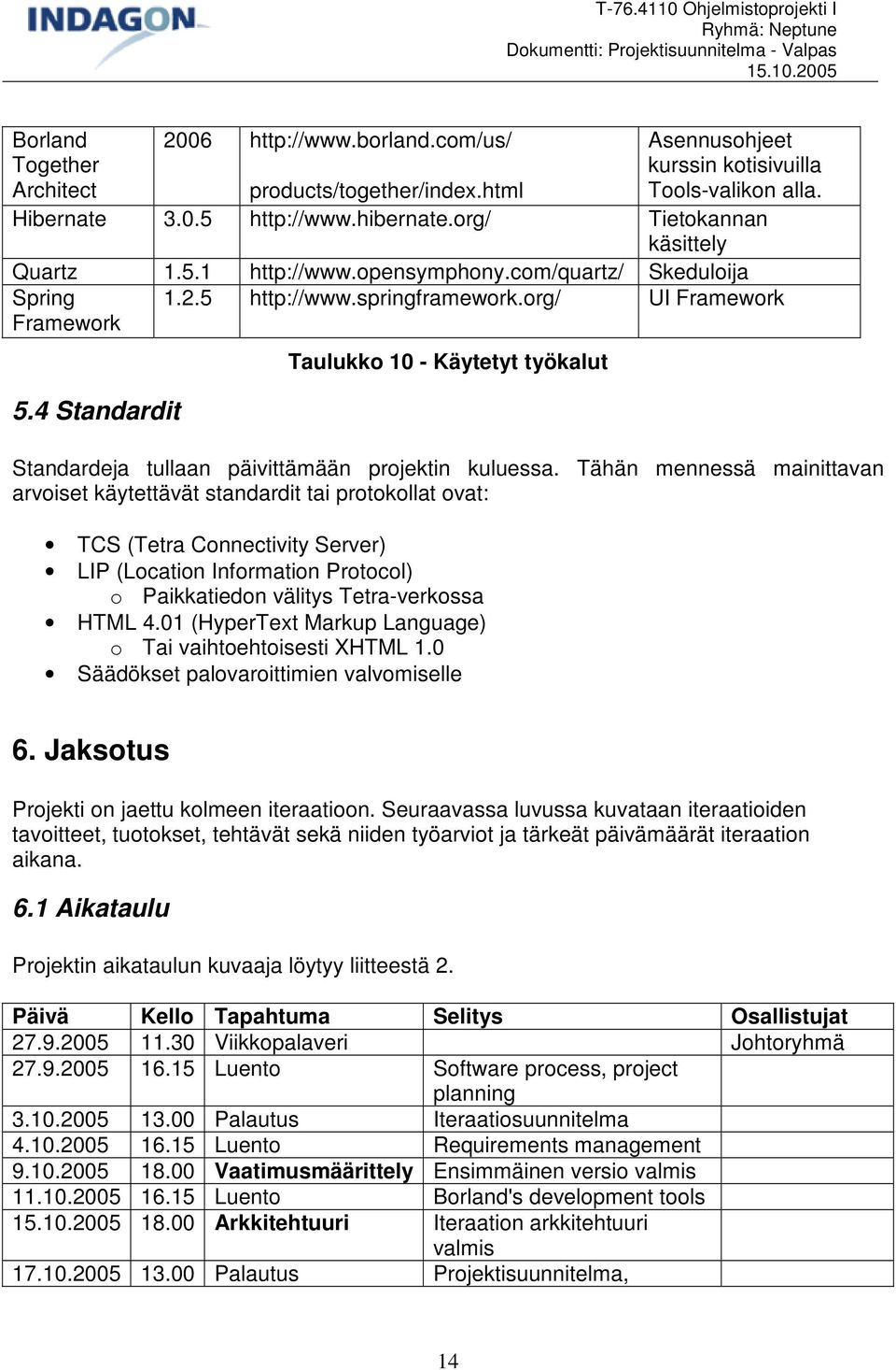 org/ UI Framework Taulukko 10 - Käytetyt työkalut Standardeja tullaan päivittämään projektin kuluessa.