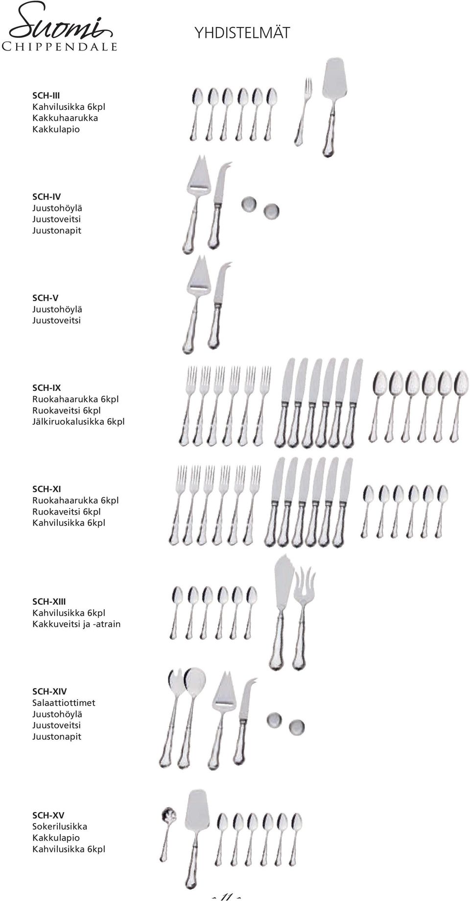 Ruokahaarukka 6kpl Ruokaveitsi 6kpl Kahvilusikka 6kpl SCH-XIII Kahvilusikka 6kpl Kakkuveitsi ja -atrain