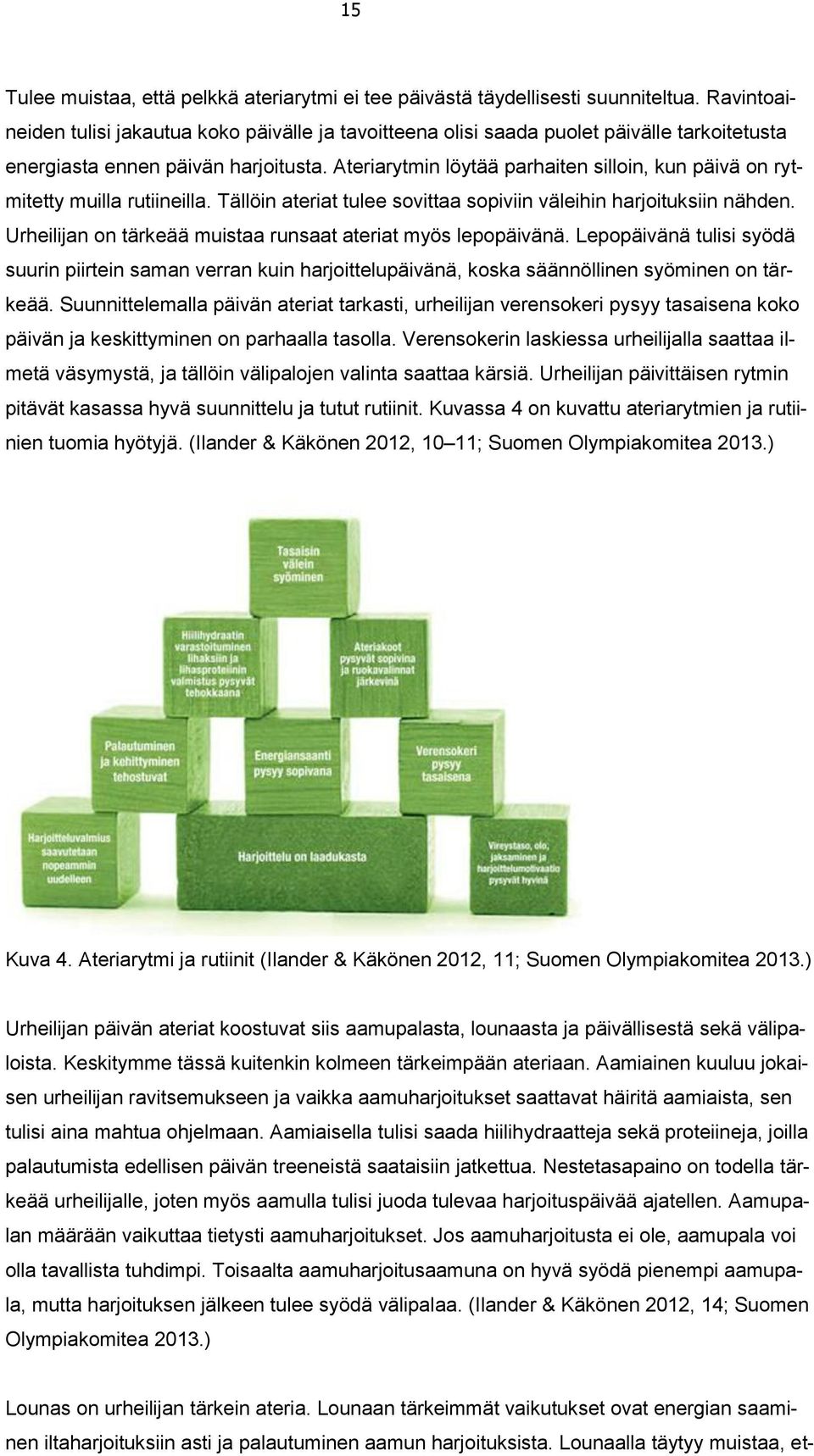 Ateriarytmin löytää parhaiten silloin, kun päivä on rytmitetty muilla rutiineilla. Tällöin ateriat tulee sovittaa sopiviin väleihin harjoituksiin nähden.