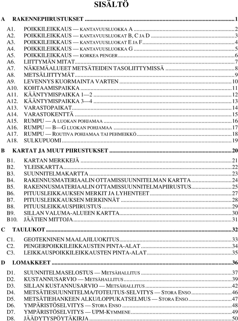 LEVENNYS KUORMAINTA VARTEN...10 A10. KOHTAAMISPAIKKA...11 A11. KÄÄNTYMISPAIKKA 1 2...12 A12. KÄÄNTYMISPAIKKA 3 4...13 A13. VARASTOPAIKAT...14 A14. VARASTOKENTTÄ...15 A15. RUMPU A LUOKAN POHJAMAA.