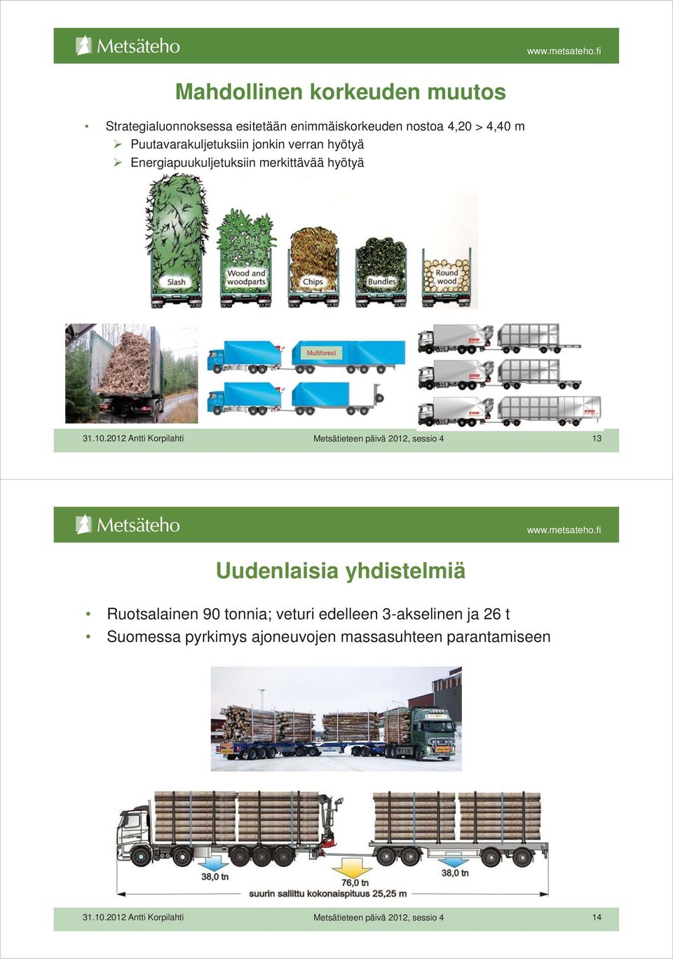 2012 Antti Korpilahti Metsätieteen päivä 2012, sessio 4 13 Uudenlaisia yhdistelmiä Ruotsalainen 90 tonnia; veturi