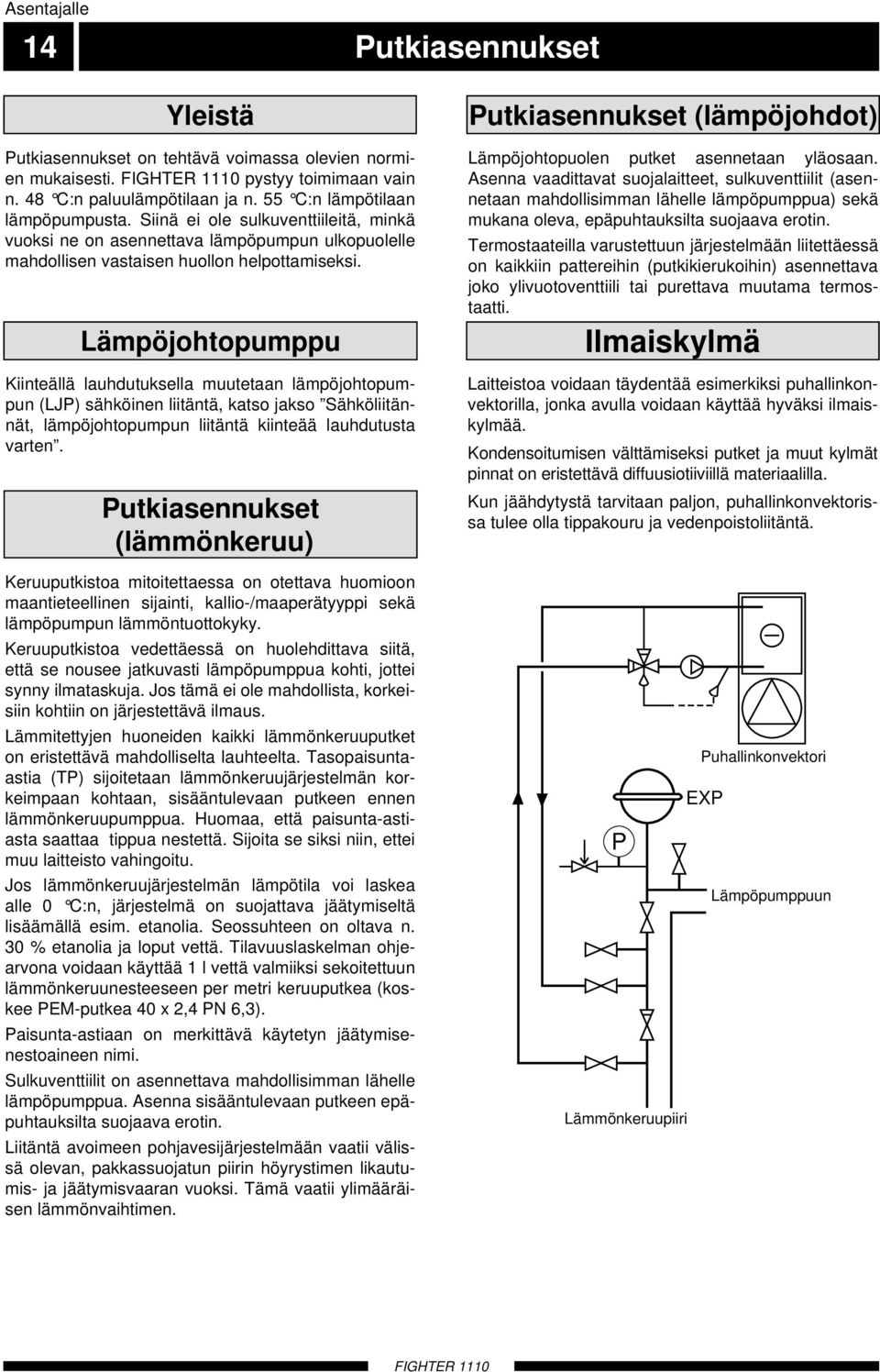 Lämpöjohtopumppu Kiinteällä lauhdutuksella muutetaan lämpöjohtopumpun (LJP) sähköinen liitäntä, katso jakso Sähköliitännät, lämpöjohtopumpun liitäntä kiinteää lauhdutusta varten.