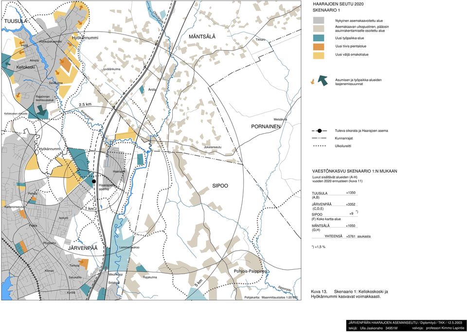 unnanrajat VAESTÖNASVU SENAARIO 1:N MUAAN Luvut sisältävät alueiden (A-H) vuoden 2020 ennusteen (kuva 11) +1350 (A,B) artanonseutu 1 km (,D,E) (F) oko kartta-alue +3352 +9 *) (G,H)