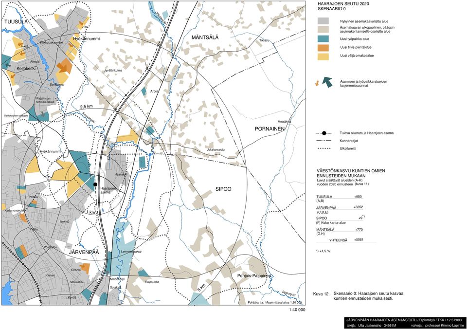 VÄESTÖNASVU UNTIEN OMIEN ENNUSTEIDEN MUAAN Luvut sisältävät alueiden (A-H) vuoden 2020 ennusteen (kuva 11) +950 (A,B) artanonseutu 1 km (,D,E) (F) oko kartta-alue +3352 *) +9 (G,H)