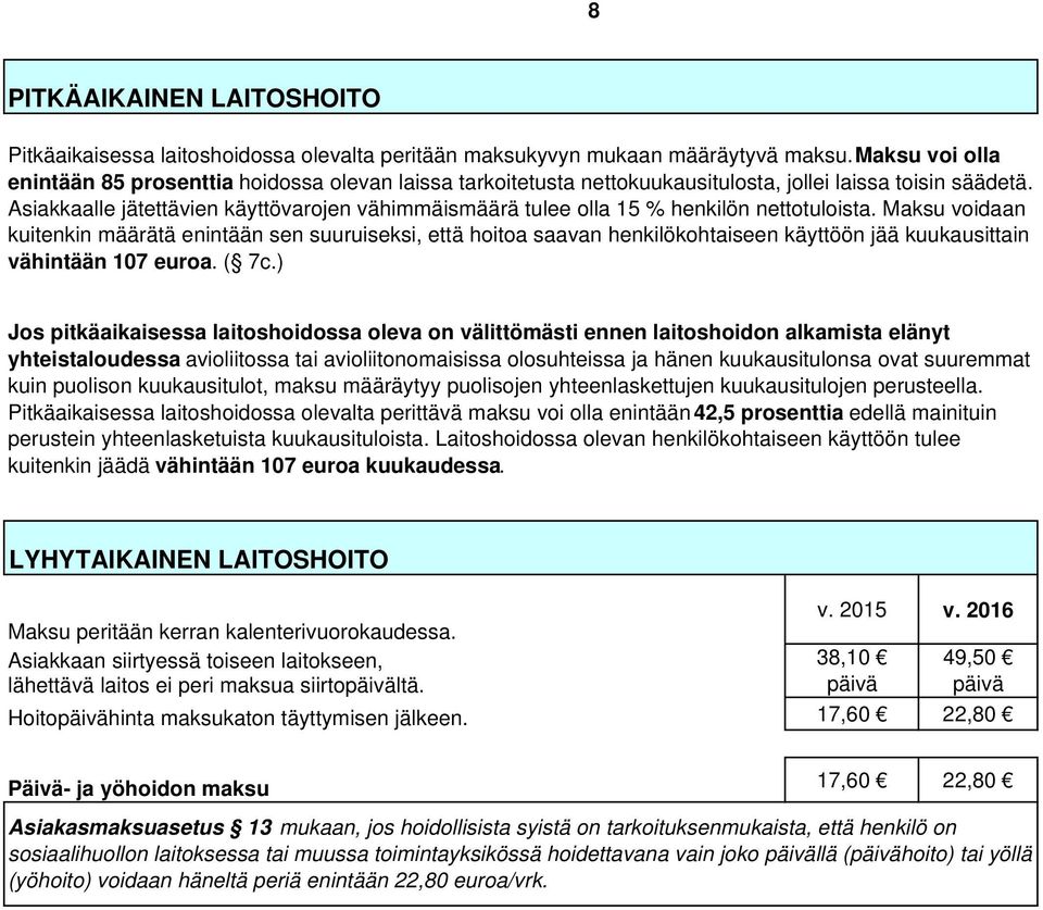 Asiakkaalle jätettävien käyttövarojen vähimmäismäärä tulee olla 15 % henkilön nettotuloista.