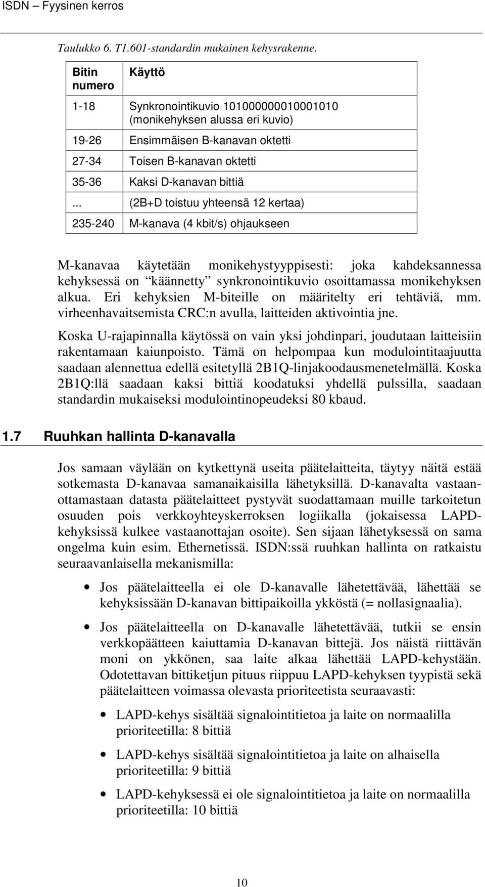 .. (2B+D toistuu yhteensä 2 kertaa) 235-24 M-kanava (4 kbit/s) ohjaukseen M-kanavaa käytetään monikehystyyppisesti: joka kahdeksannessa kehyksessä on käännetty synkronointikuvio osoittamassa