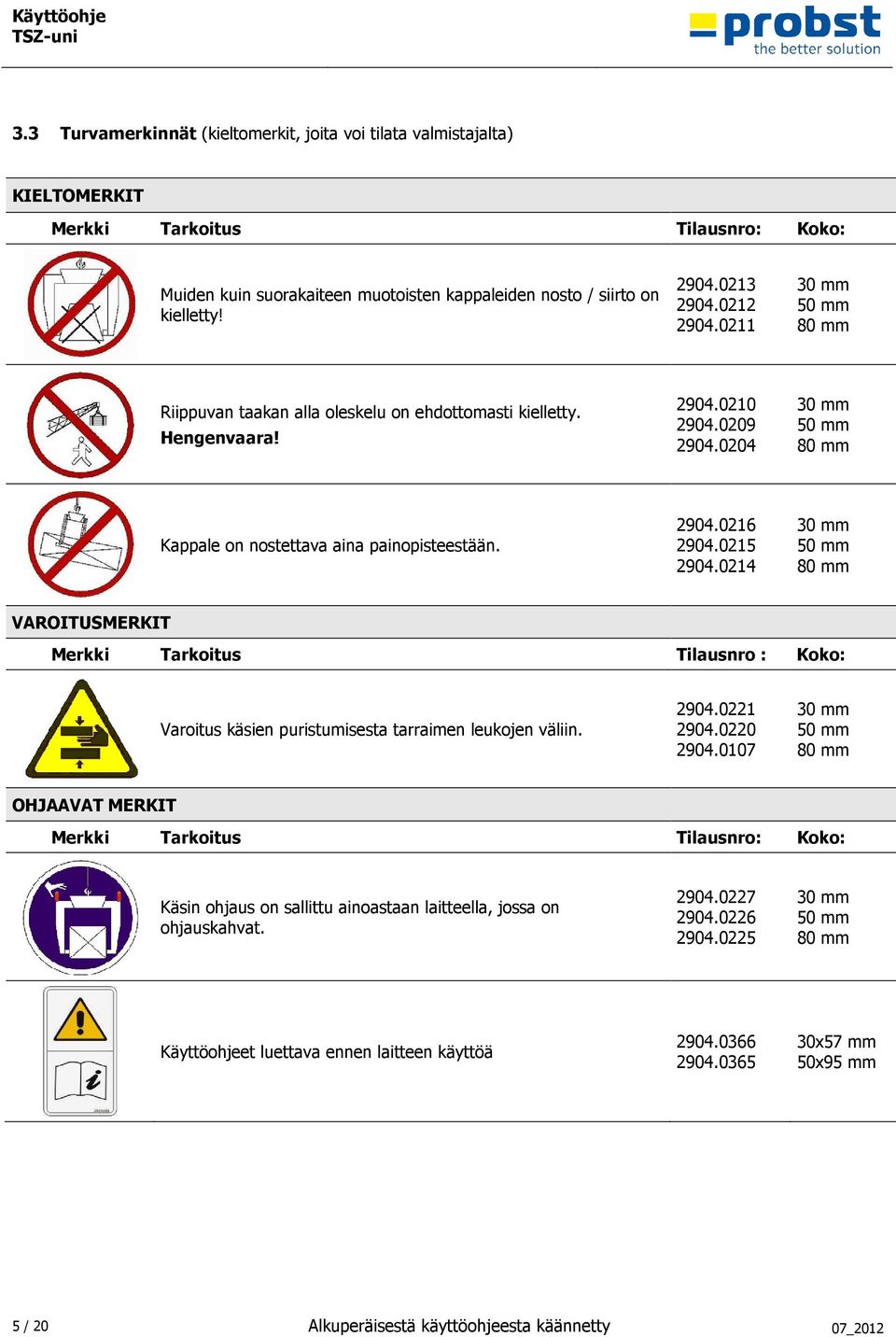 0213 2904.0212 2904.0211 30 mm 50 mm 80 mm Riippuvan taakan alla oleskelu on ehdottomasti kielletty. Hengenvaara! 2904.0210 2904.0209 2904.