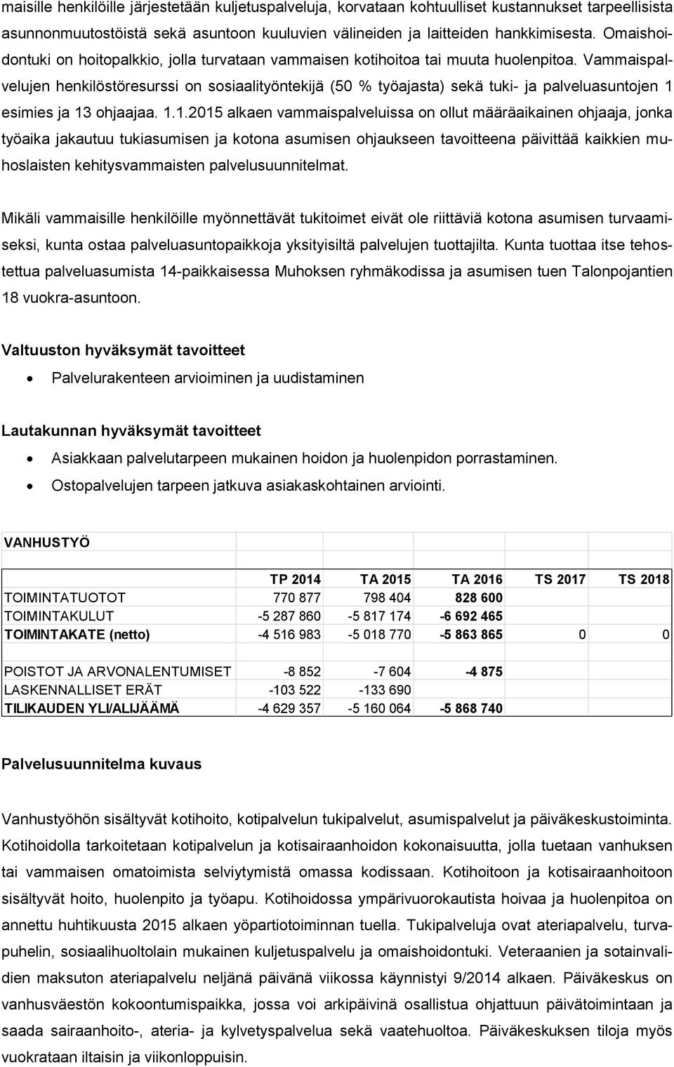 Vammaispalvelujen henkilöstöresurssi on sosiaalityöntekijä (50 % työajasta) sekä tuki- ja palveluasuntojen 1 