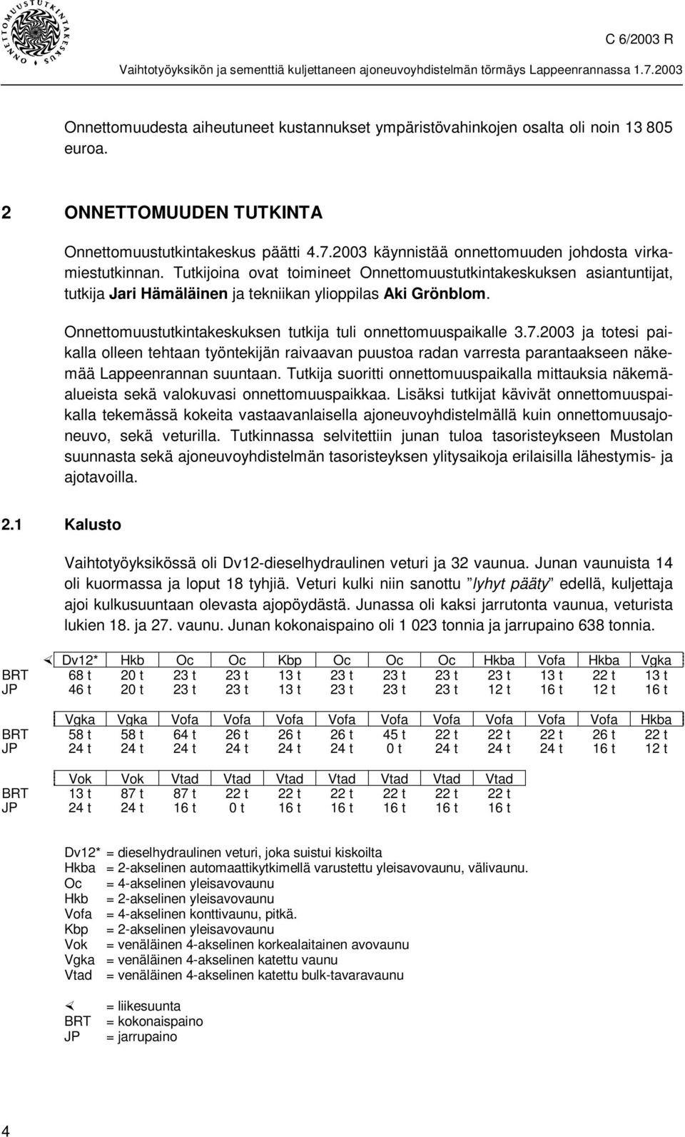 Onnettomuustutkintakeskuksen tutkija tuli onnettomuuspaikalle 3.7.2003 ja totesi paikalla olleen tehtaan työntekijän raivaavan puustoa radan varresta parantaakseen näkemää Lappeenrannan suuntaan.