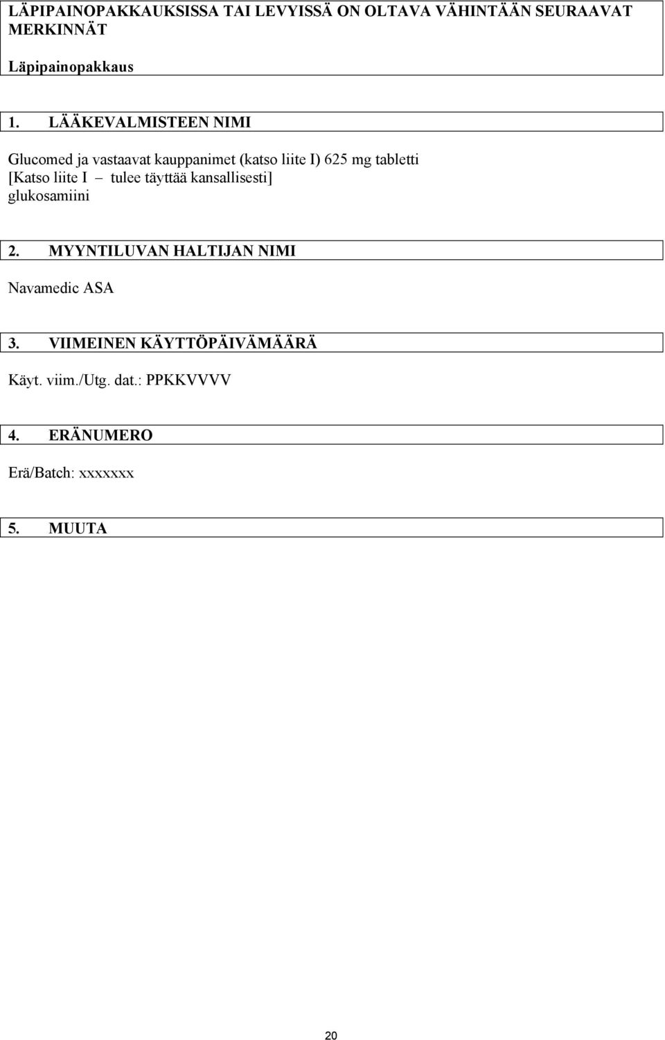 tulee täyttää kansallisesti] glukosamiini 2. MYYNTILUVAN HALTIJAN NIMI Navamedic ASA 3.