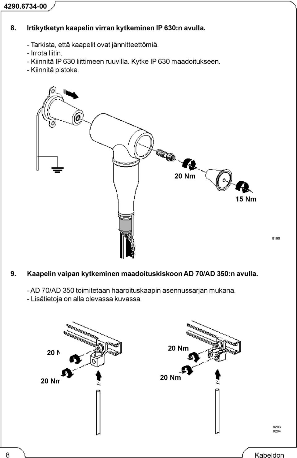 Kytke IP 630 maadoitukseen. - Kiinnitä pistoke. 15 Nm 8190 9.
