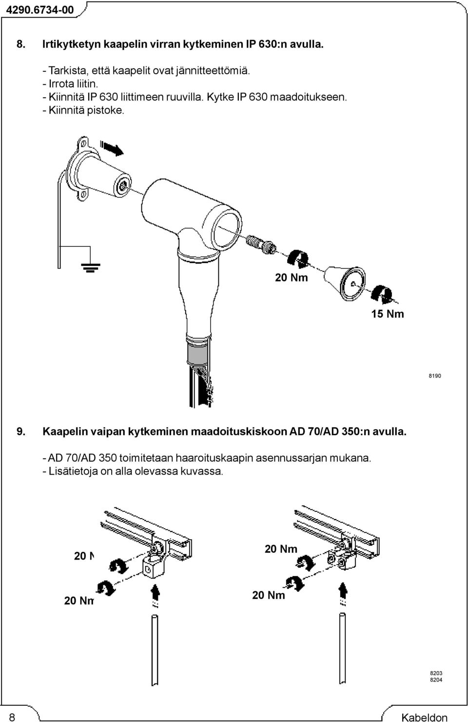 Kytke IP 630 maadoitukseen. - Kiinnitä pistoke. 15 Nm 8190 9.