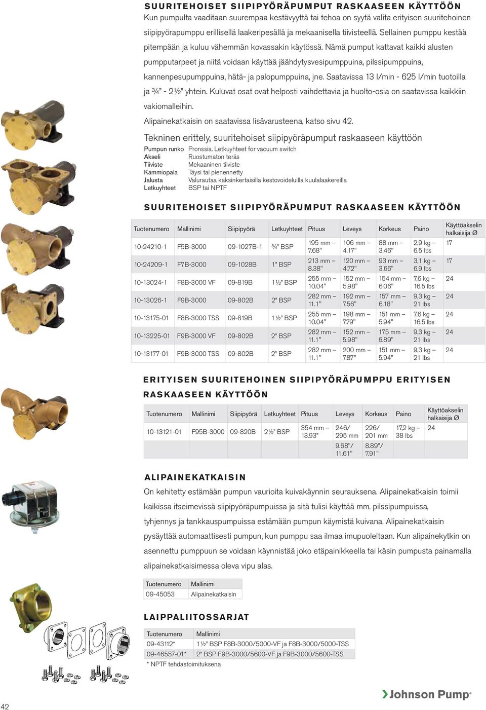 Nämä pumput kattavat kaikki alusten pumpputarpeet ja niitä voidaan käyttää jäähdytysvesipumppuina, pilssipumppuina, kannenpesupumppuina, hätä- ja palopumppuina, jne.