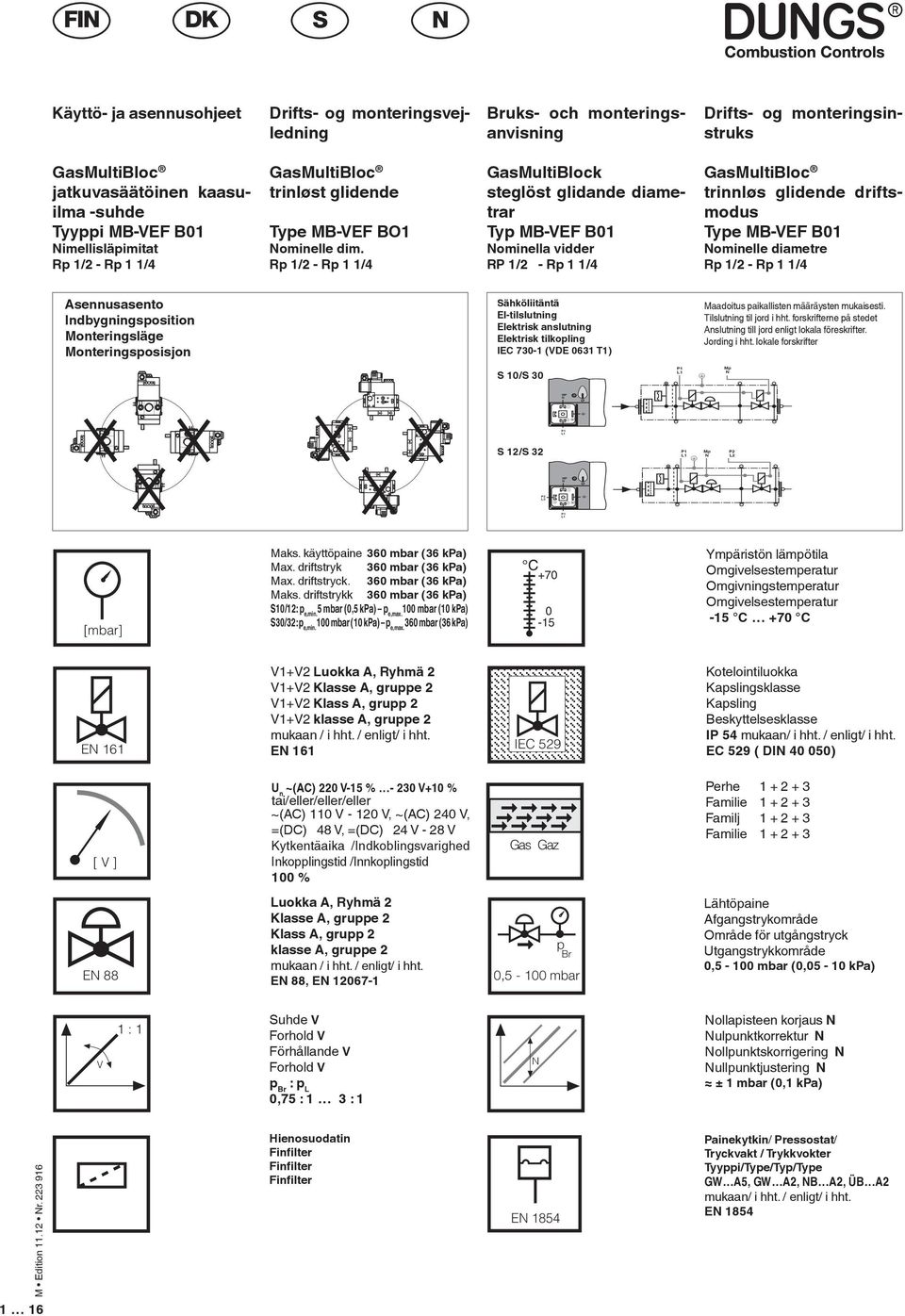 Rp / - Rp / P L Mp Bruks- och monteringsanvisning GasMultiBlock steglöst glidande diametrar Typ MB-EF B0 ominella vidder RP / - Rp / Sähköliitäntä El-tilslutning Elektrisk anslutning Elektrisk