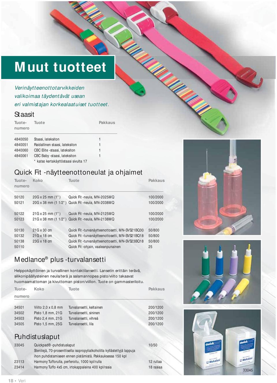 kertakäyttöstaasi sivulta 17 Quick Fit -näytteenottoneulat ja ohjaimet Tuote- Koko Tuote Pakkaus 50120 20G x 25 mm (1") Quick Fit -neula, MN-2025MQ 100/2000 50121 20G x 38 mm (1 1/2") Quick Fit